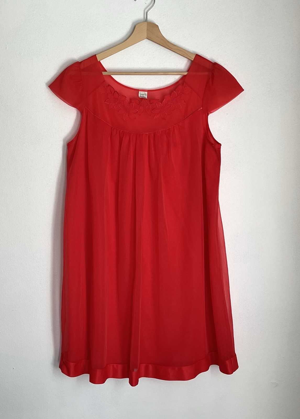 Vintage Gaymode Penneys Womens M Babydoll Nightgown Red Chiffon Cap Sleeve