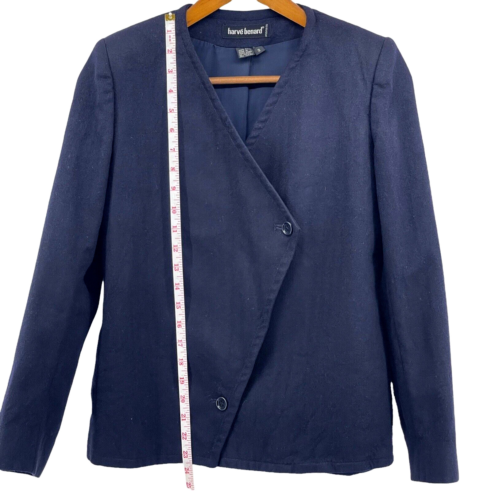 Harve Benard Jacket Womens 2 Blue Cropped Blazer Asymmetrical 1980s Vintage