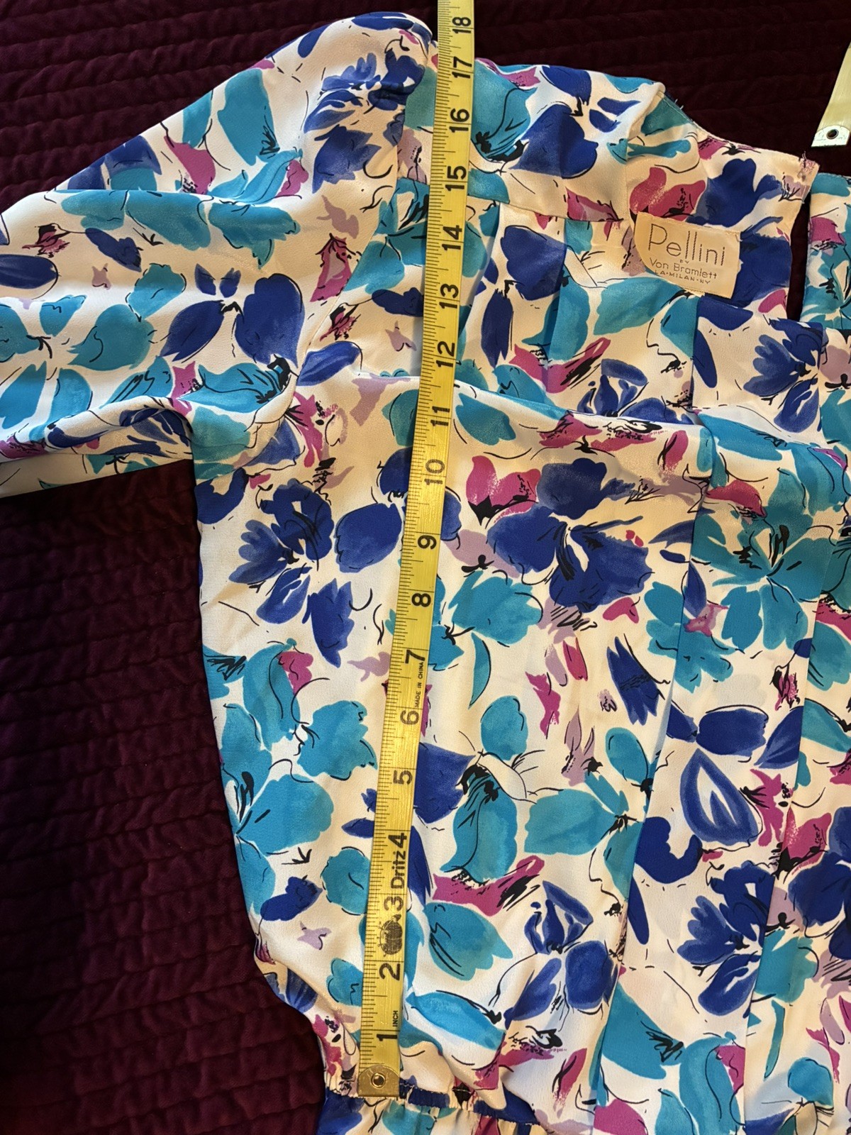 Vintage Lucy Pellini Blue Turquoise White Floral Print Blouson Dress S Vtg 5/6