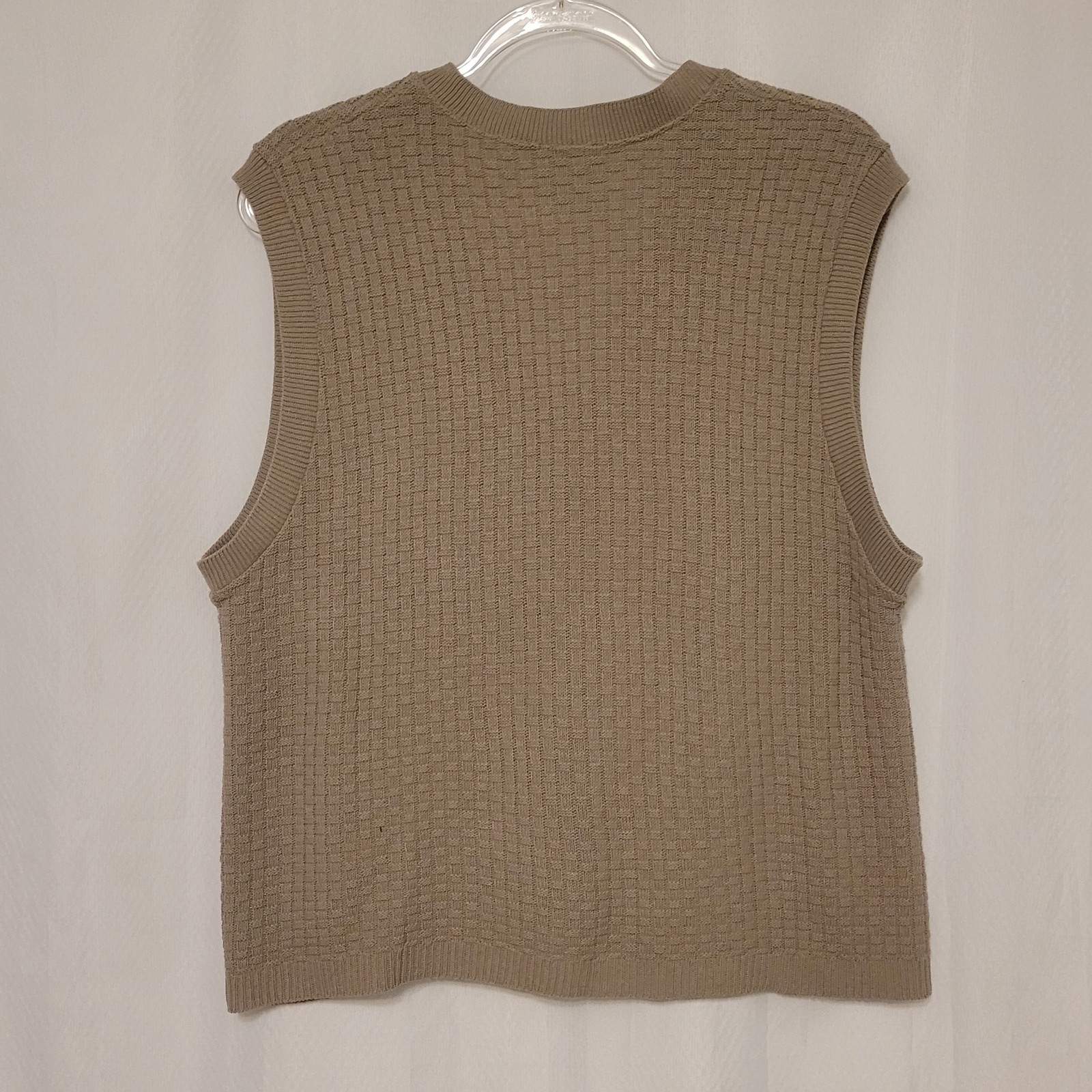 VTG 80s 90s Company Collection Wmn’s Taupe Basket Weave Knit Sweater Vest Sz L