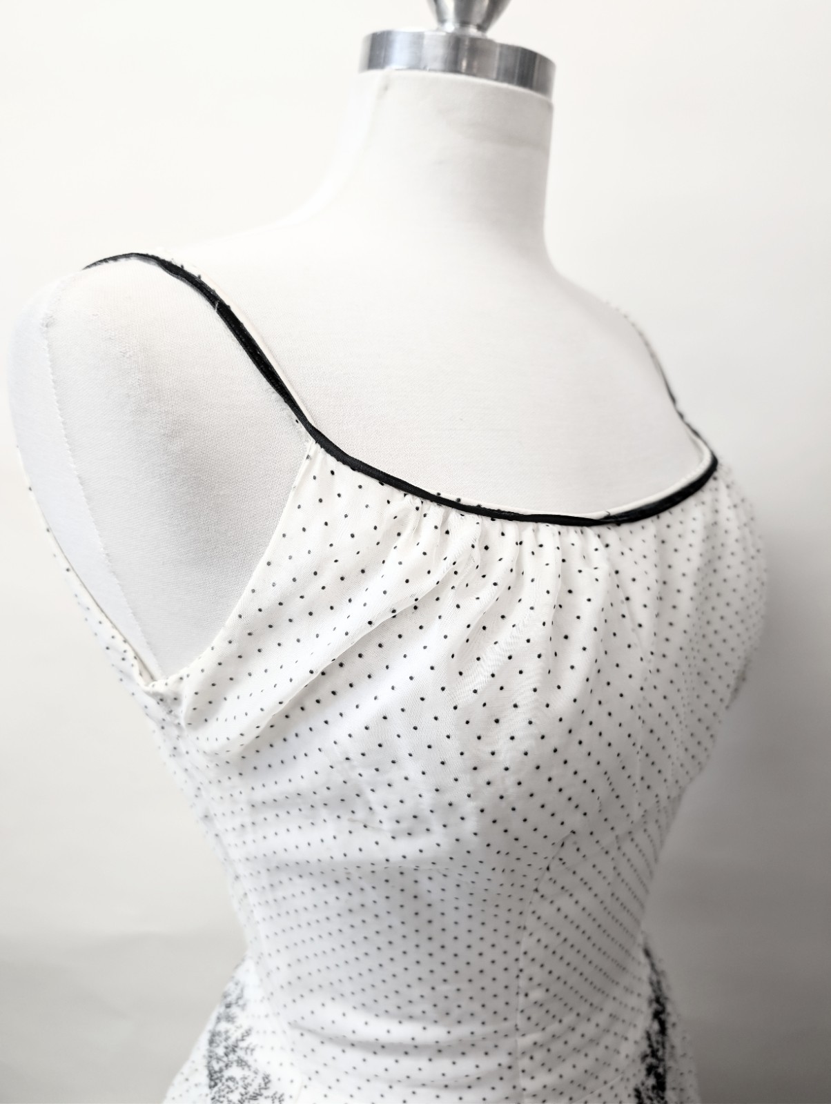 Vintage 50s New Look Flocked Party Dress Polka Dot Cupcake Tulle Prom Wedding