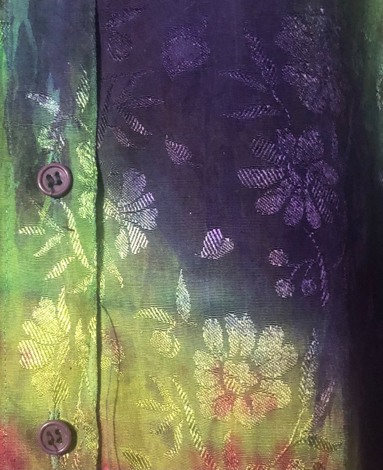 Vintage 1990s womens silky front button tie dye shirt Size M Red purple green