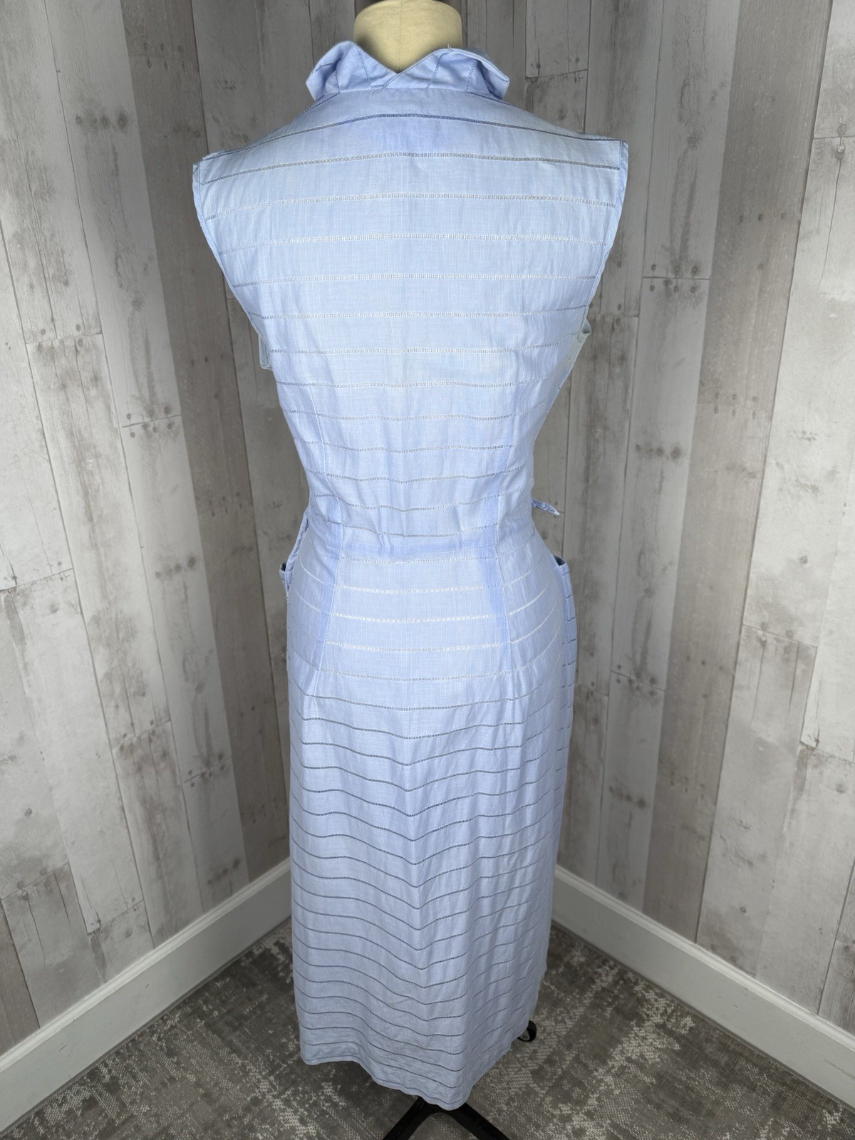 Vintage 1940s DRESS Frock Cotton Day DRESS Pale Blue Retro Pinup WWII S/M