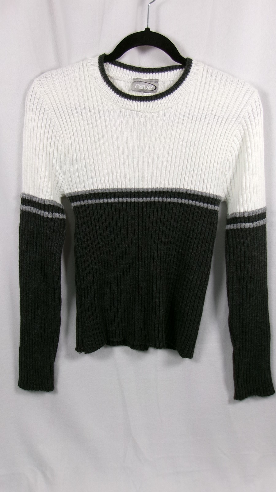 Rave Y2K Colorblock Ribbed Knit Sweater Black White Gray Large USA