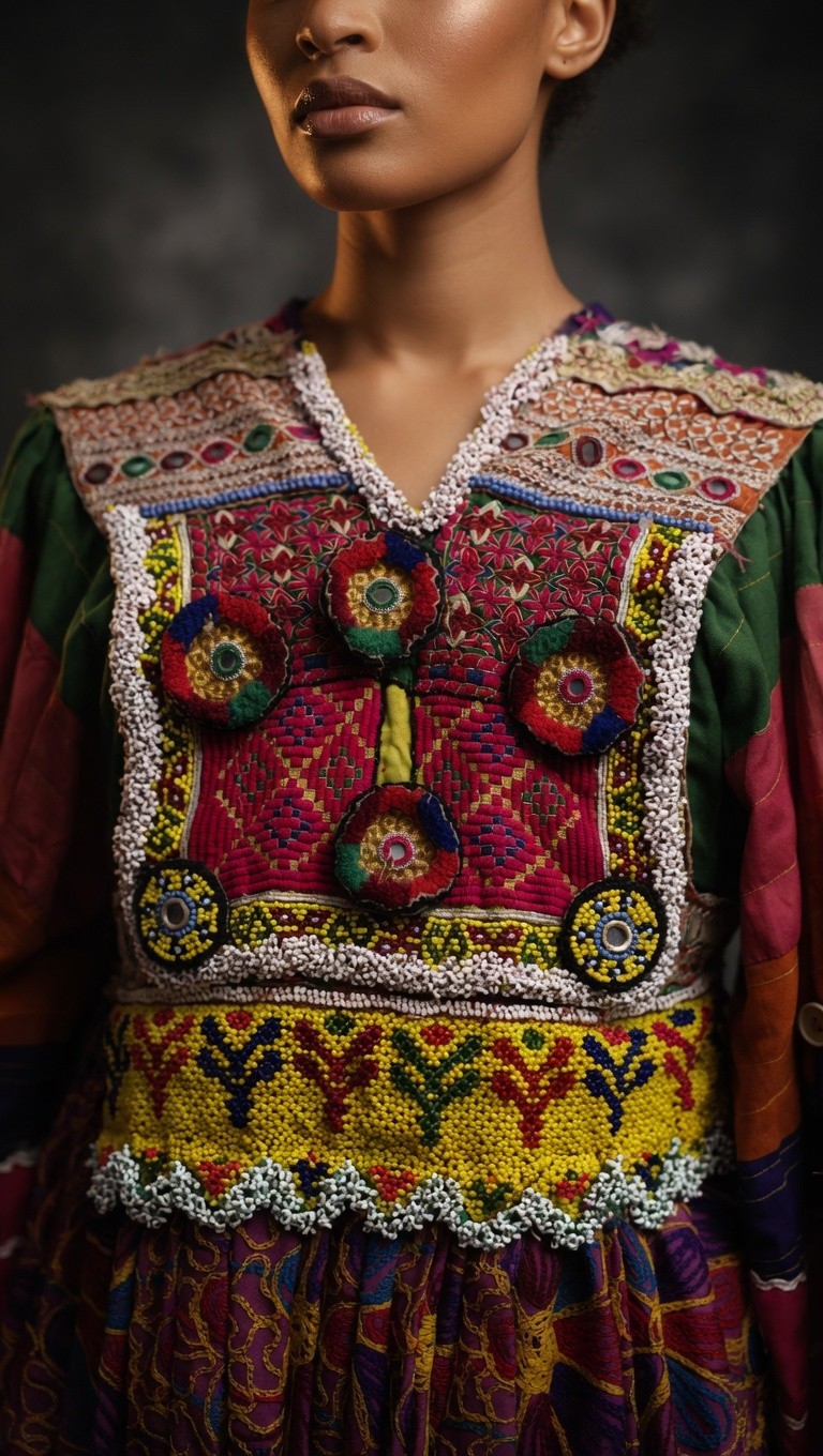 Vintage Afghan Kuchi Tribal Dress Hand Embroidered Mirror Work Boho Ethnic Nomad