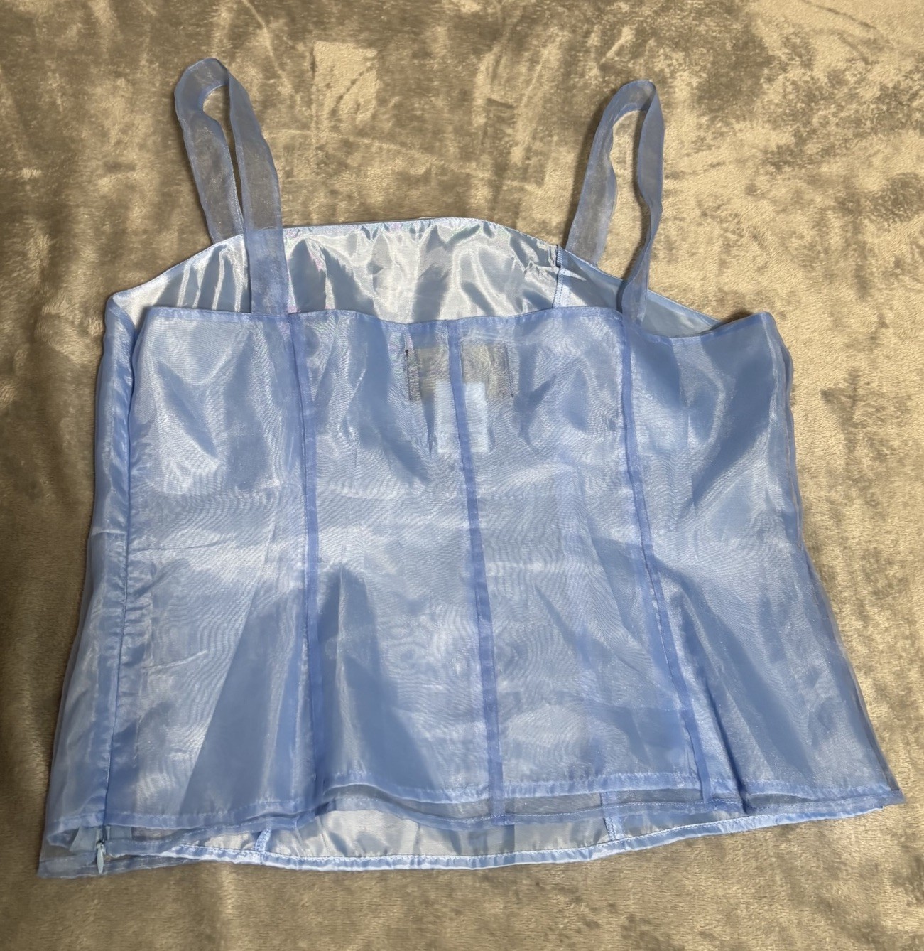 Vintage Milano Couture Sheer Light Blue Tank Top Corset Cami Size 10 Renaissance