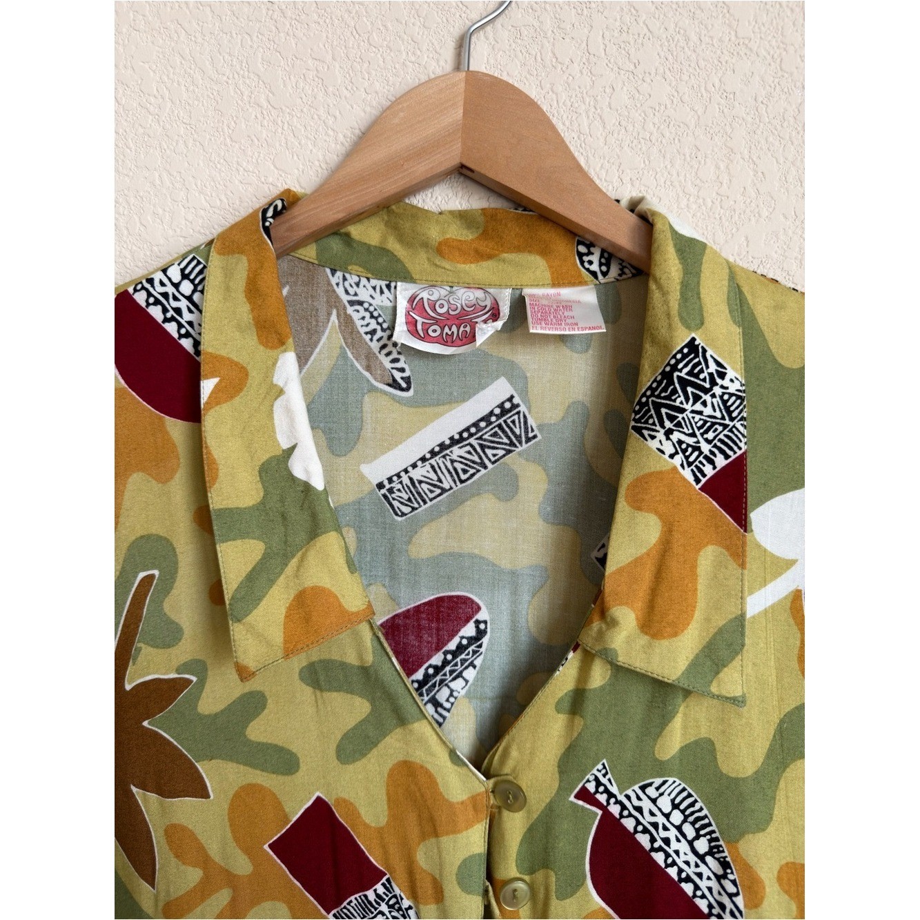 Vintage 90s Art Teacher Pottery Print Rayon Tunic Plus Size 22 Rosey Tomato Boho
