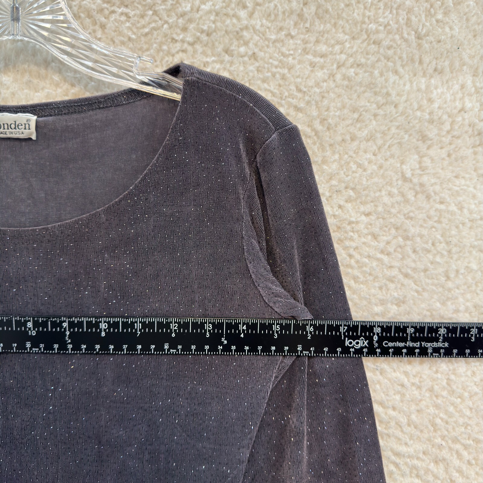 90s Vintage Top Medium Purple Grey Slinky Stretch Glitter Sparkle Long Sleeve