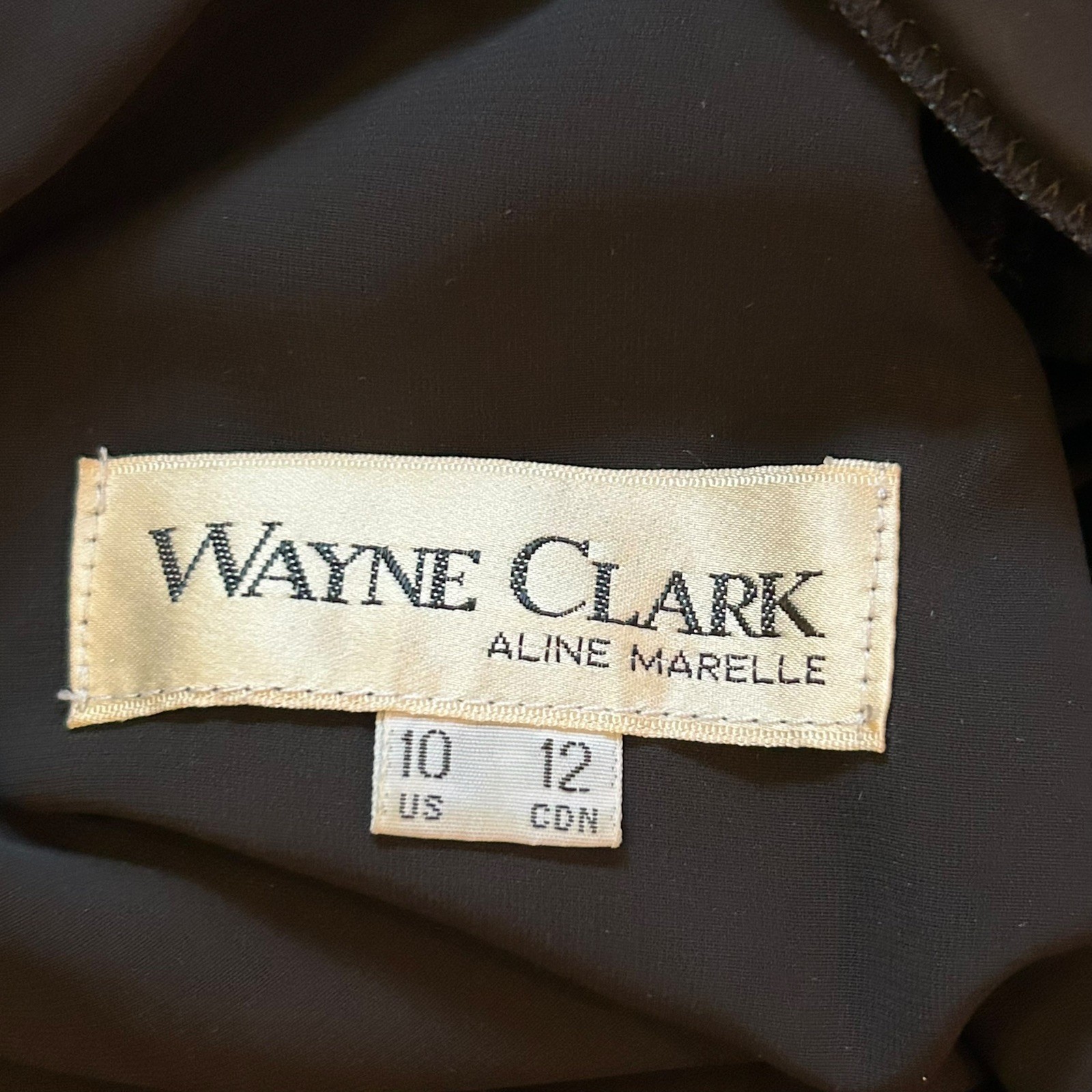 Vintage 1980s Wayne Clark Dress Size 10 Black Plunging Neckline Dynasty Marelle