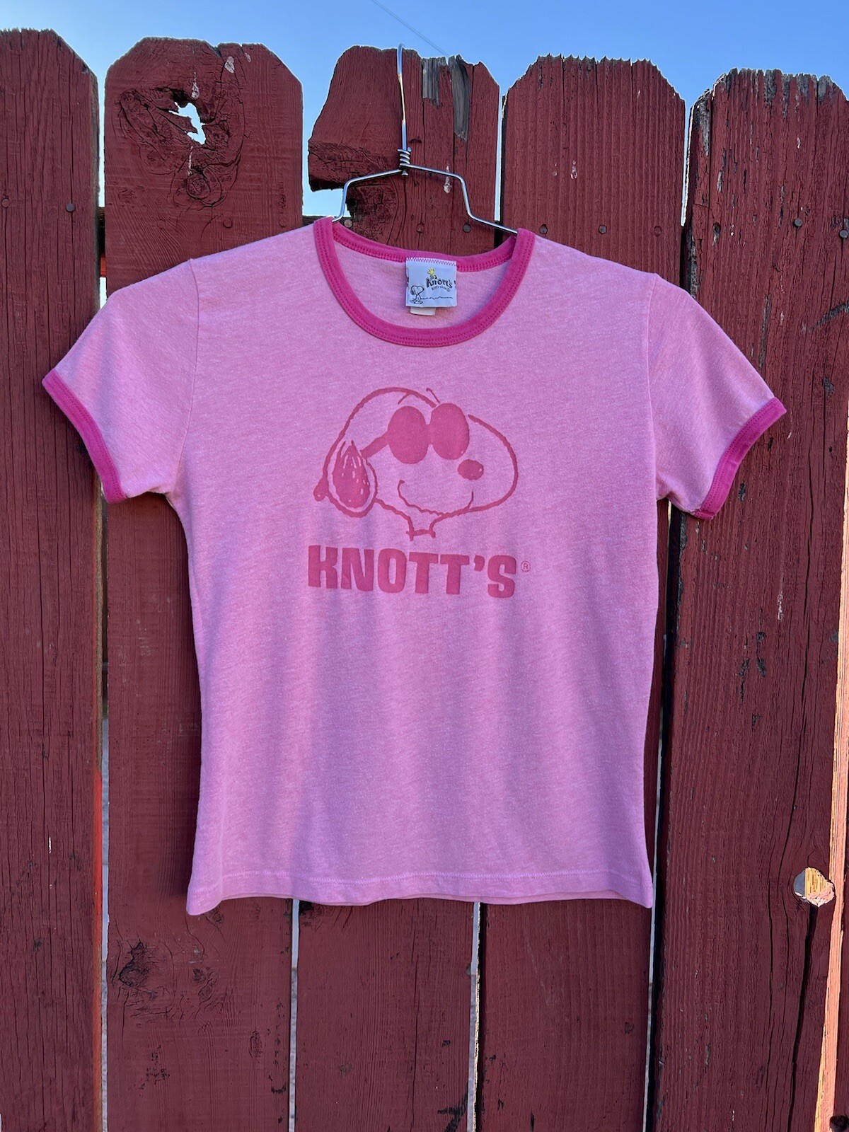 Vintage Y2K Knotts Berry Farm Snoopy Ringer Shirt Burnout Pink Baby Tee Peanuts