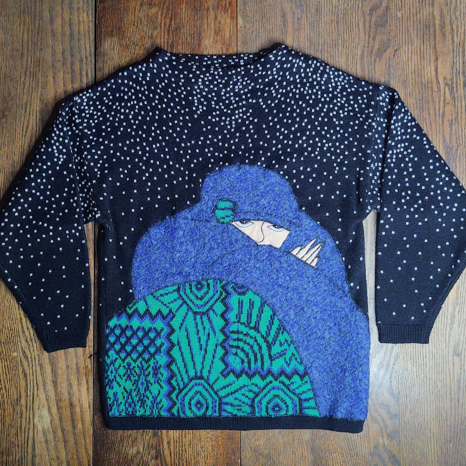 VTG 90s Tony Lambert Wool Blend Sweater Flapper In The Snow Women’s Small EUC