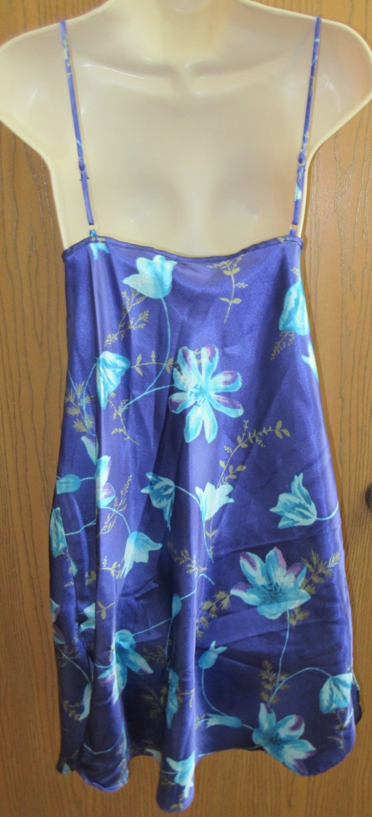SECRET TREASURES VIBRANT BLUE floral COTTAGE CORE 100% SATIN GLOSSY nightgown 1X