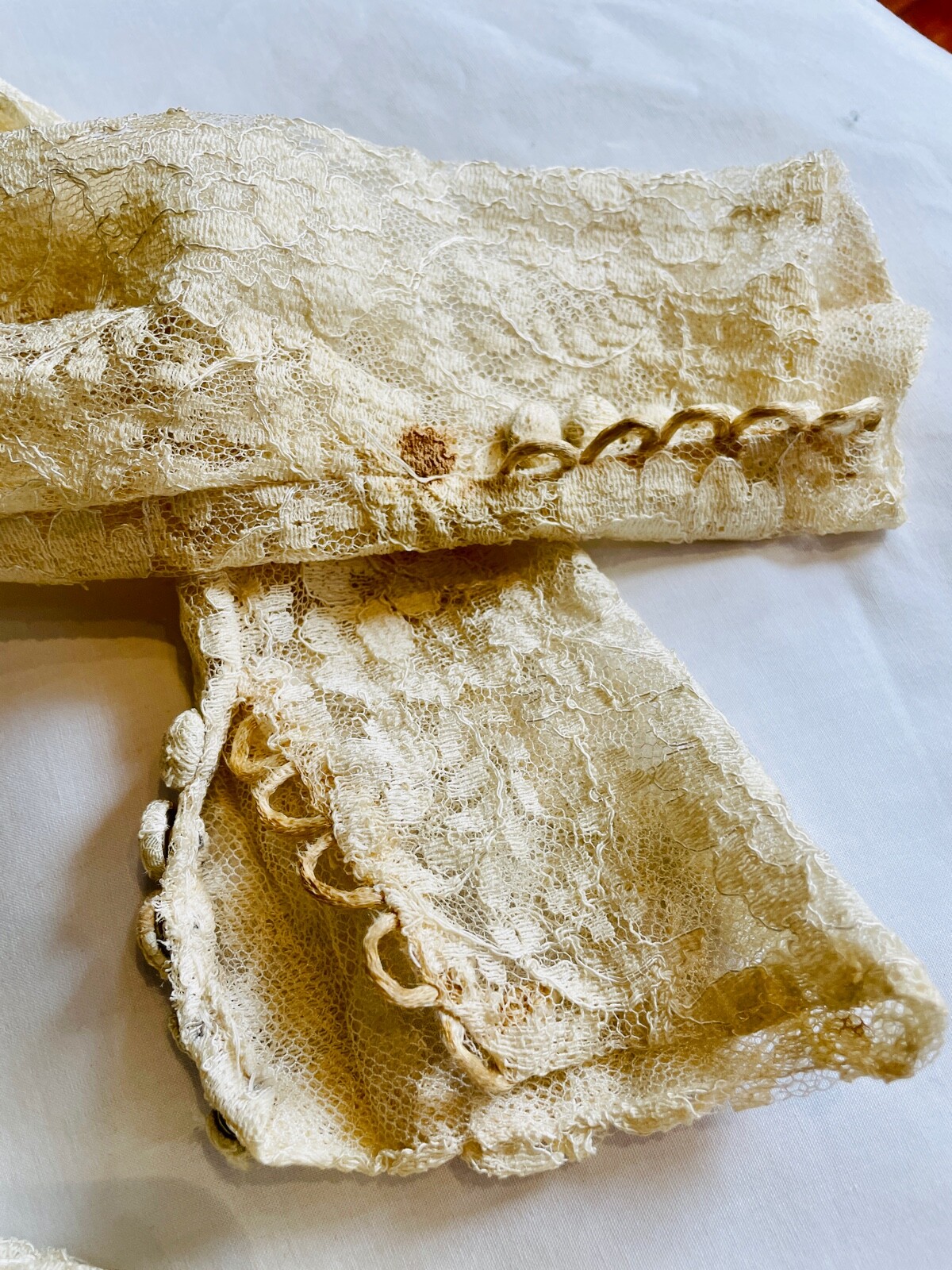 VTG 50’S OFF WHITE LACE&TULLE PEARLS NEW LOOK CIRCLE SKIRT WEDDING DRESS *XXS/XS
