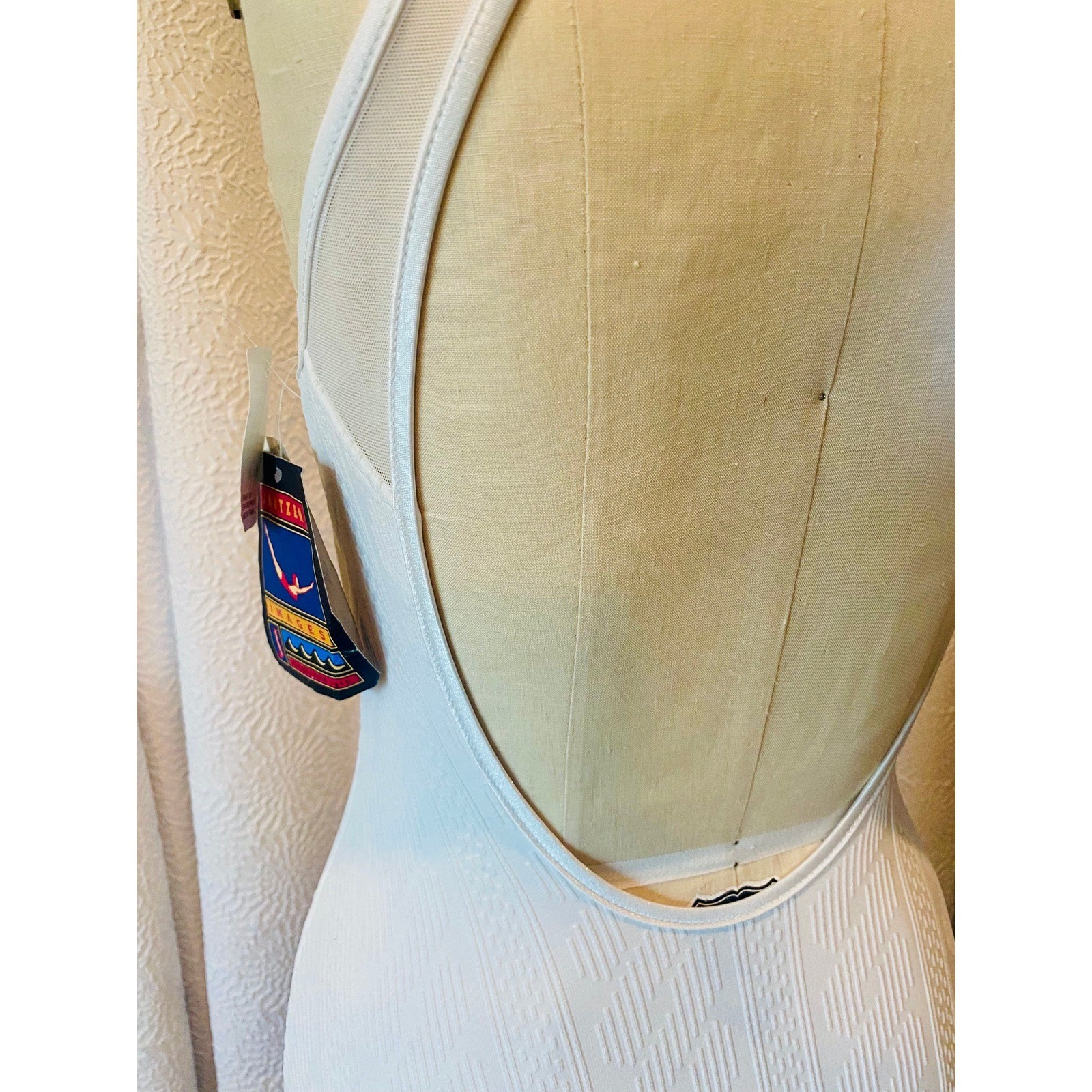 Vintage Jantzen Cable Knit White One Piece Mesh Window Swimsuit, Size 10