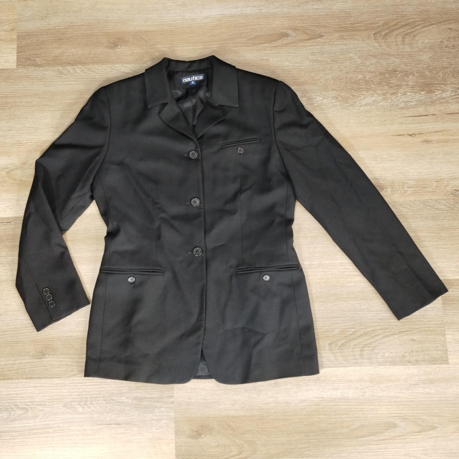 Nautica Vintage Blazer Jacket Women 10 Black Single Breasted Office Academia USA