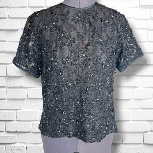 Vintage 90s Emanuel Ungaro Beaded Lace Blouse Size Small
