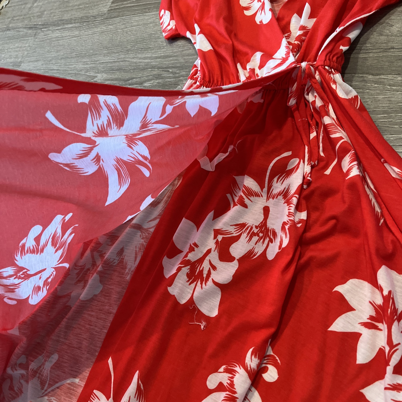 VTG Maxi Dress Joseph Magnin Designer 1970s Floral Red Wrap Hippy Boho Beach