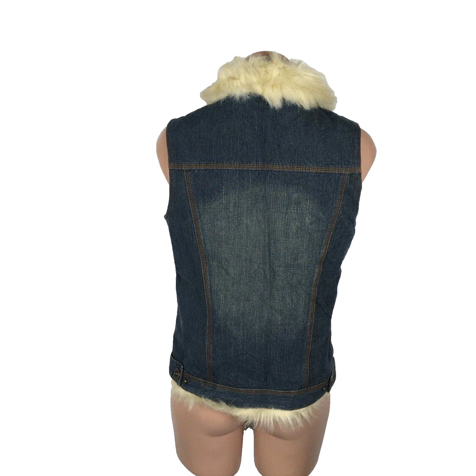 Blue Asphalt Dark Denim Vest Faux fur trim nylon interior VTG 90s y2k Grunge M