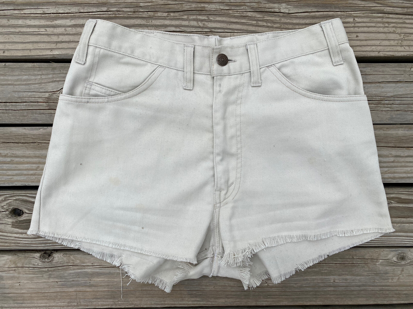 LEVIS Cut Off Shorts 29.5″ Waist Khaki 60s 70s Big E Sta Prest Mid Mod USA