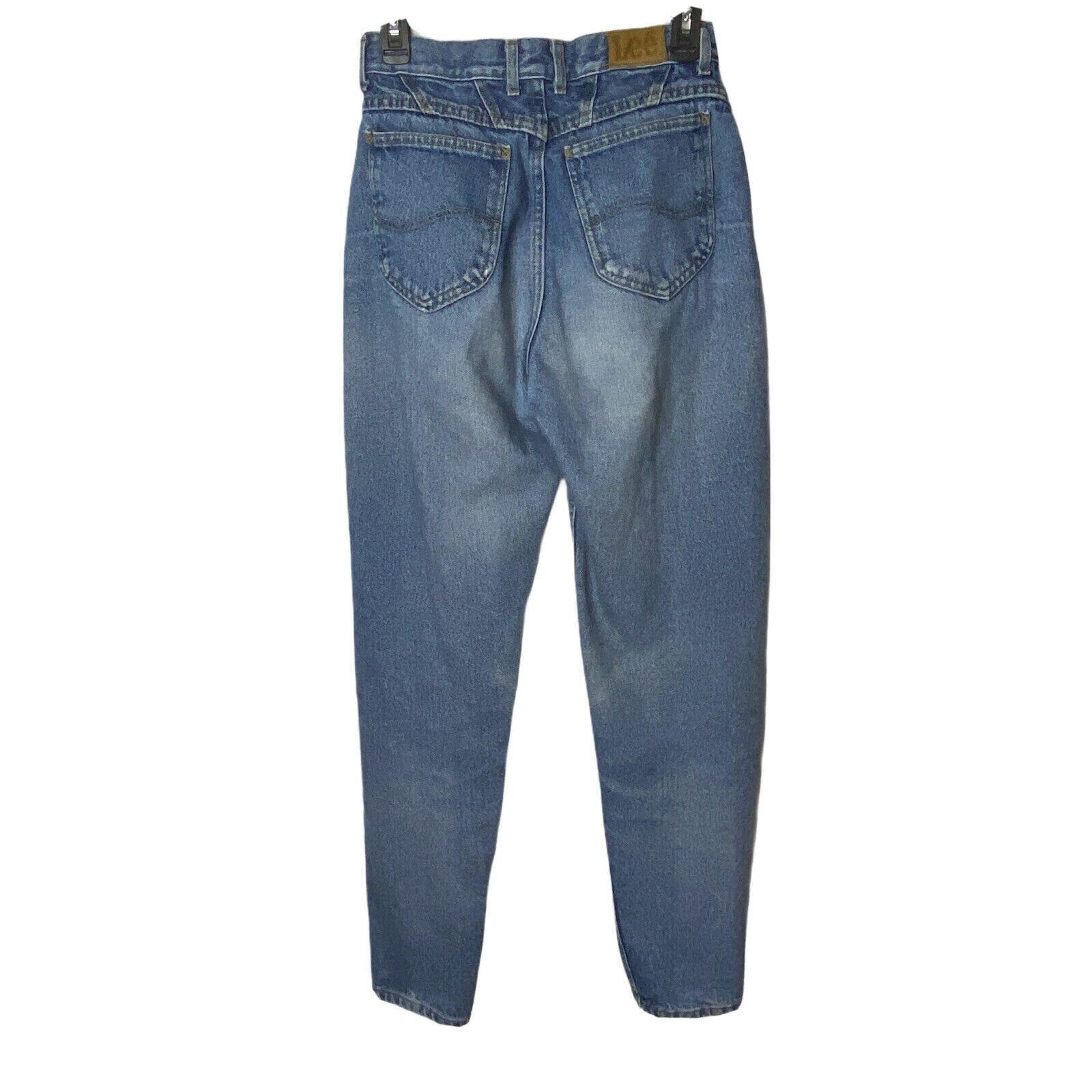 Vtg Lee Mom Jeans Womens 8 Long 100% Cotton High Rise Tapered Leg 27 x 32 USA