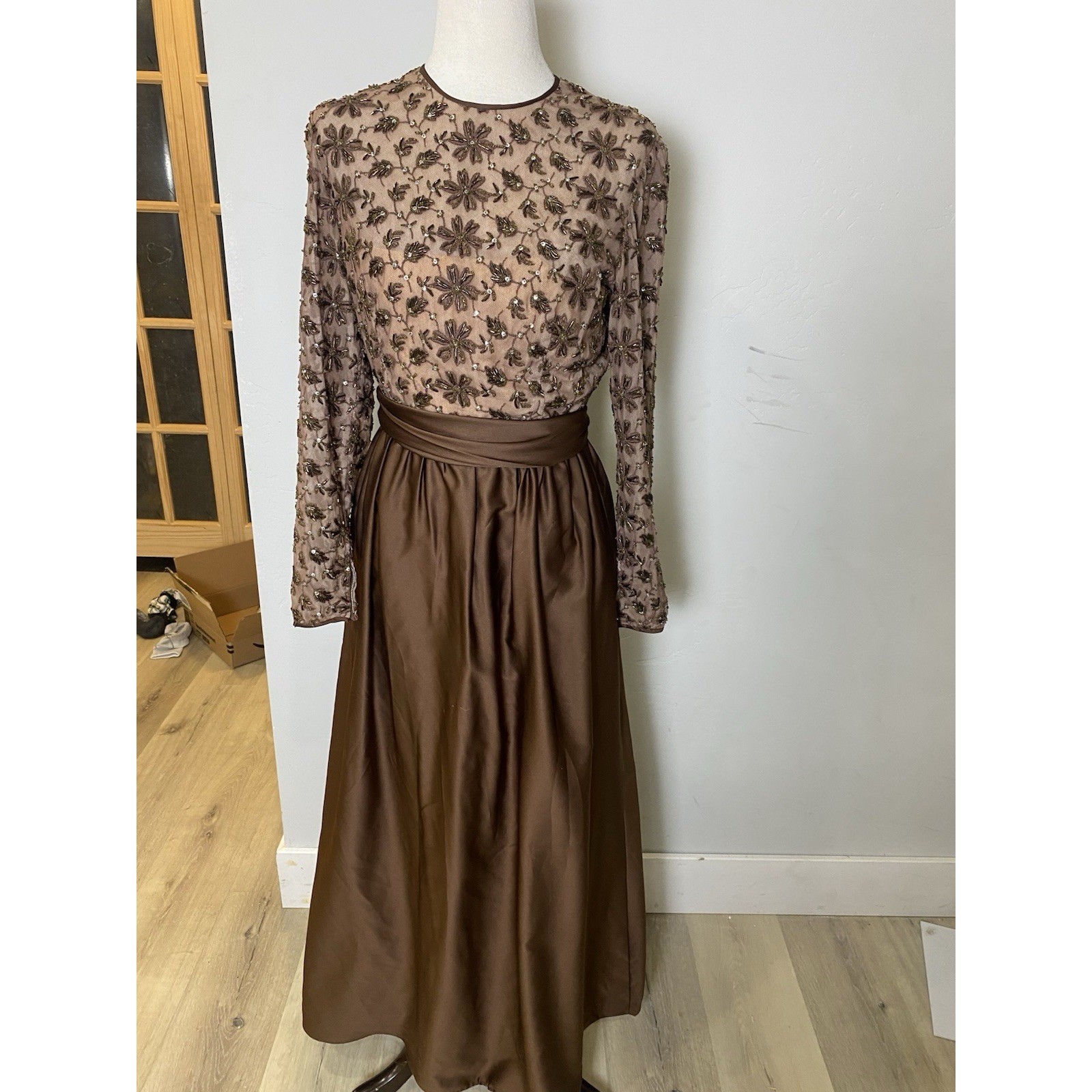 Vintage 50’s/60’s Heavy Sequined Gown Sheer Top Satin Skirt Victoria Royalty