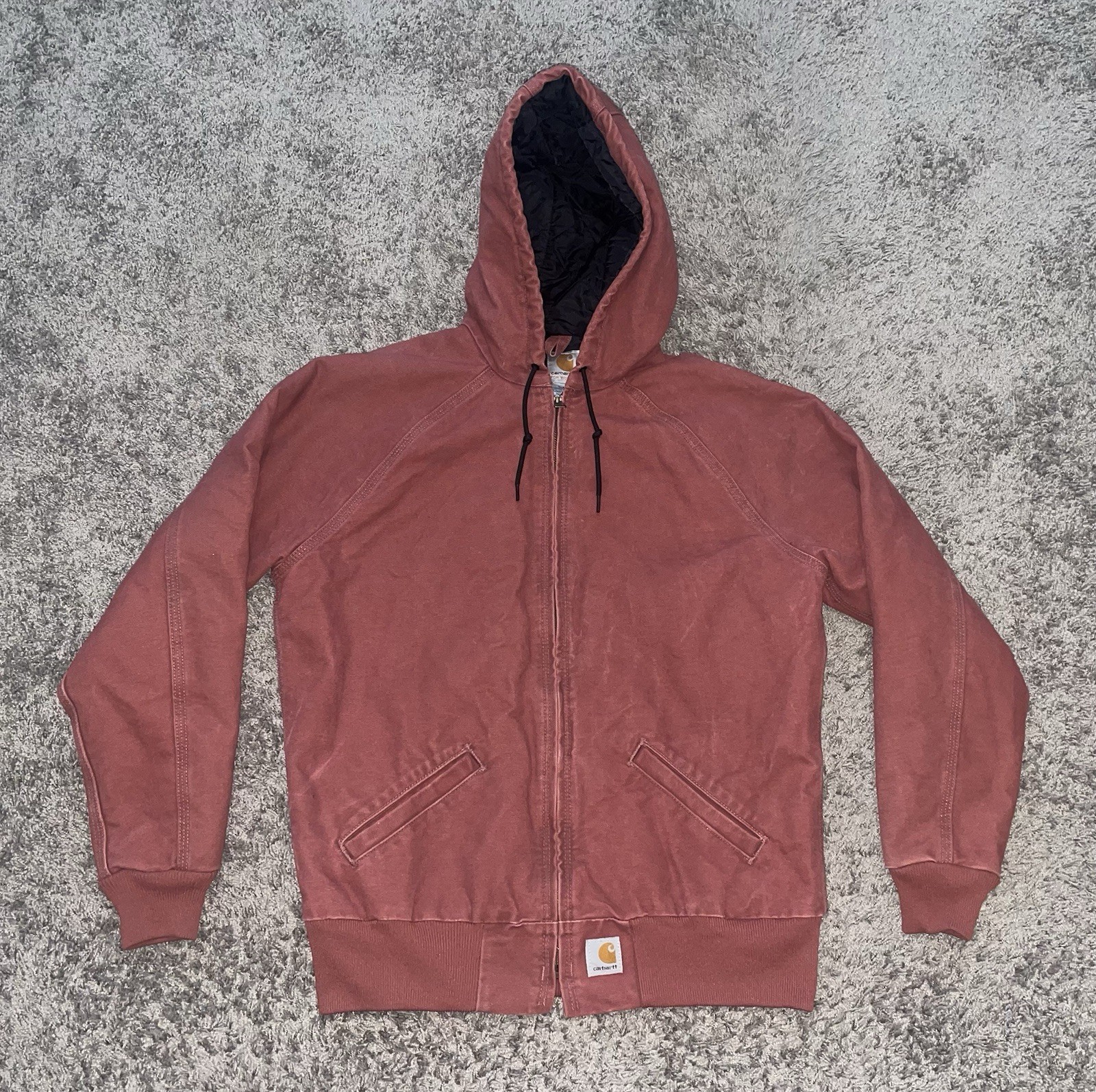 Vintage Carhartt WJ014 VRS Women M Regular Hooded Pink Sandstone Lined Jacket