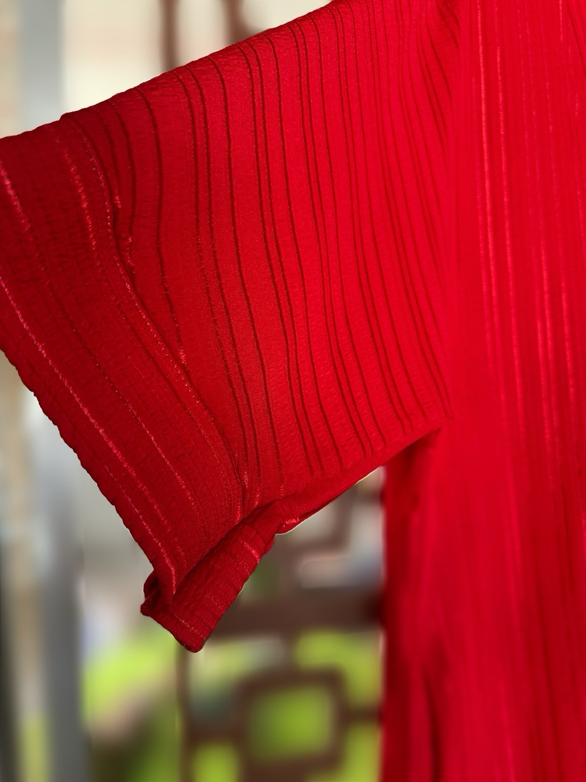 Vintage 70s Red APPEL Caftan Hostess Maxi Dress Ribbed Polyester Retro OSFM