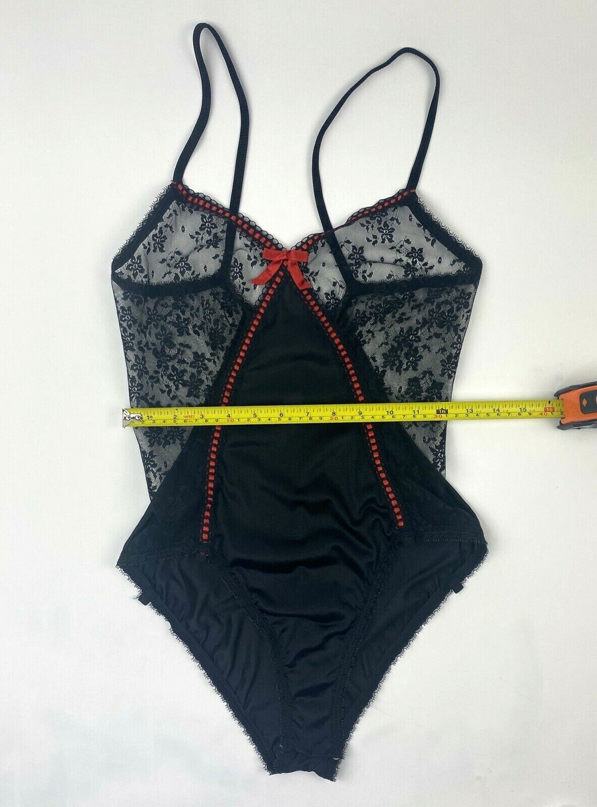Vintage Movie Star Black Nylon Lace Sheer Bodysuit Teddy Lingerie 32/S USA 🇺🇸