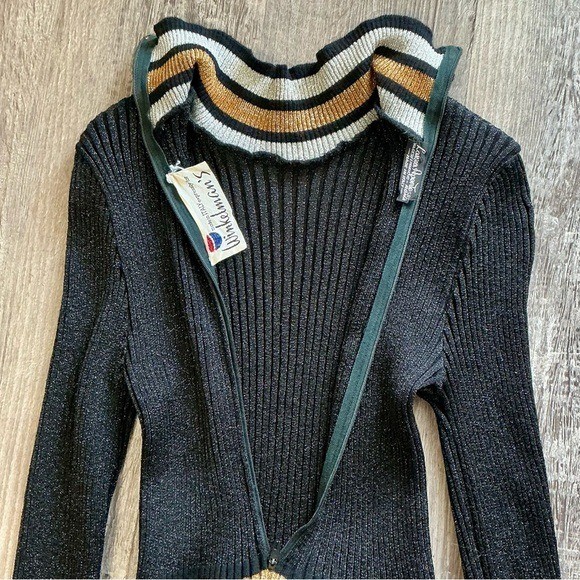 Vintage 1970s Italian Metallic Striped Colorblock Glitter Lurex Ribbed Knit Gown