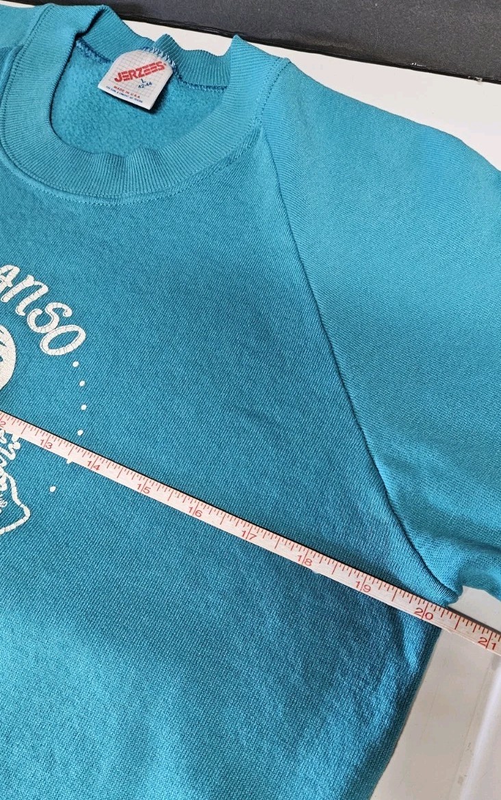 Vintage 80’s Descanso CA Desert Jerzees USA Womens L Turquoise Sweater