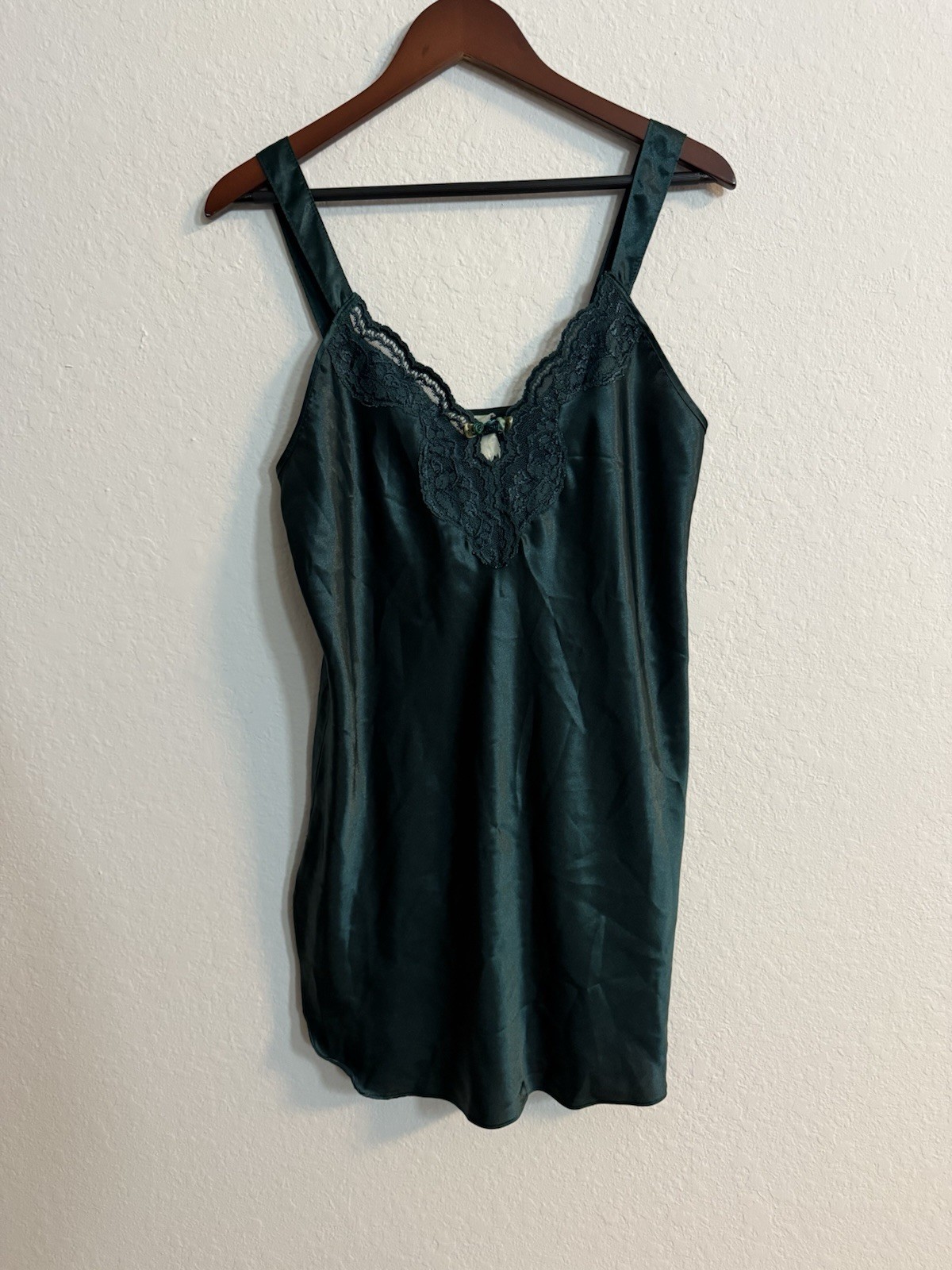 Expressions by California DynastyEmerald Green Satin Slip Dress with Lace