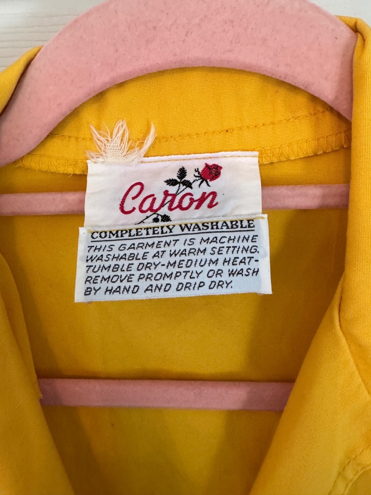 Vintage Caron Retro 70’s Yellow Midi Length Long Sleeve Shirt Dress Size Small