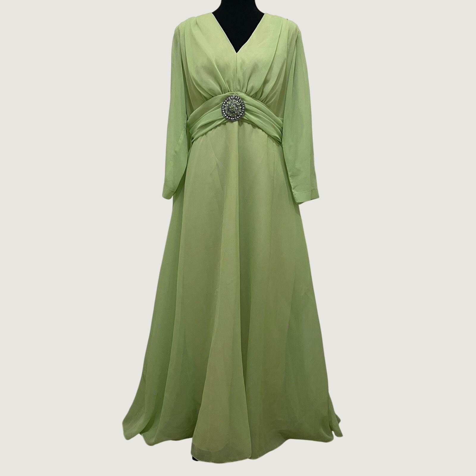 Vintage 70s Lime Green Gown Bridesmaid Prom Dress Renaissance Bridgerton 1976