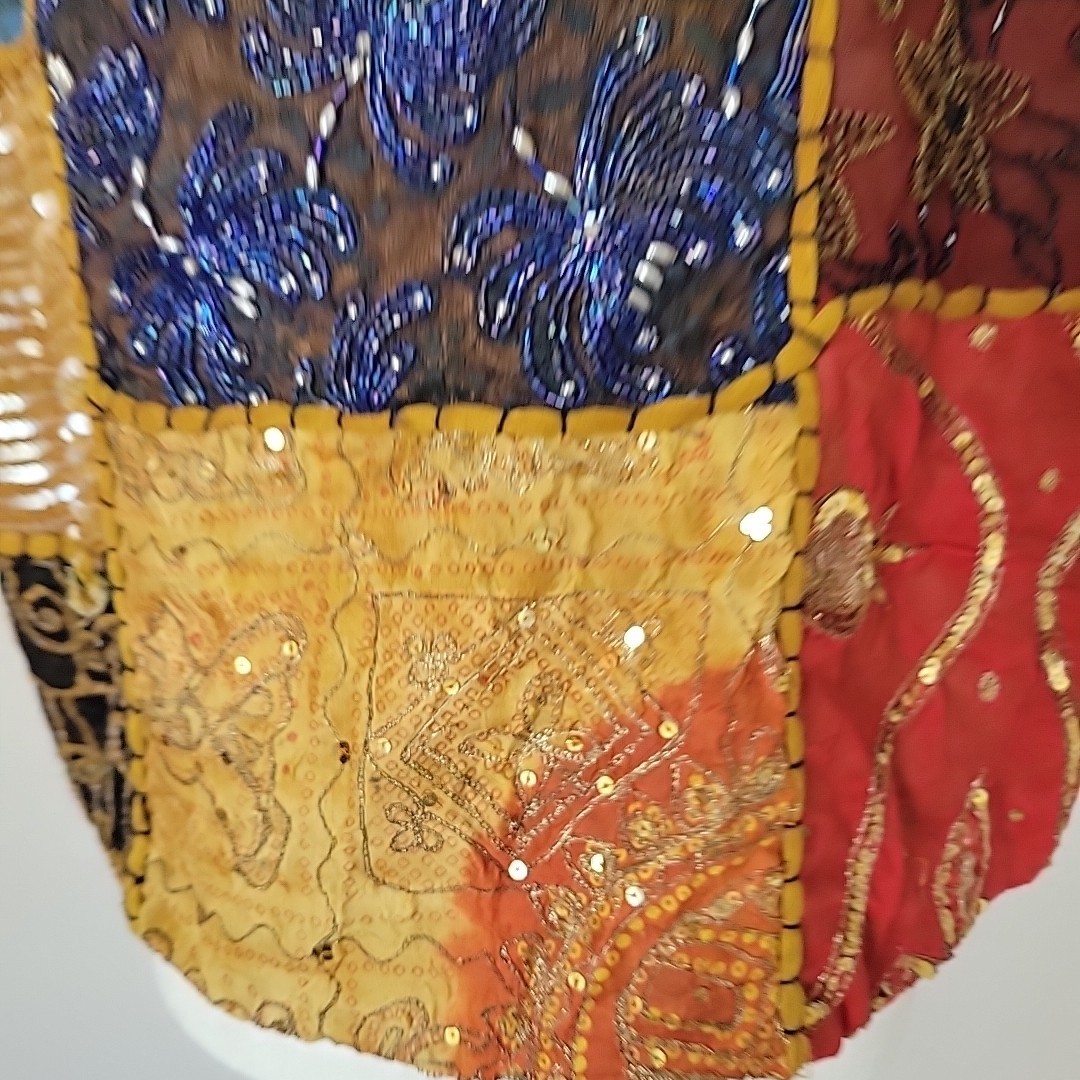 Vintage Beaded Patchwork Open Front Vest Sz O/S Hippie Boho Bohemian Cottage 90s