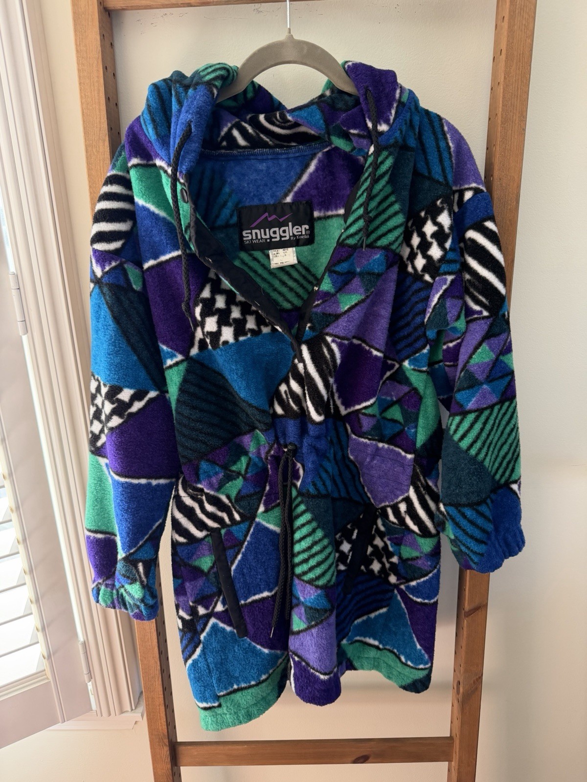 Vintage 80s Snuggler by Kaelin Hot Blue Geo/Aztec Print Fleece Ski Jacket Small