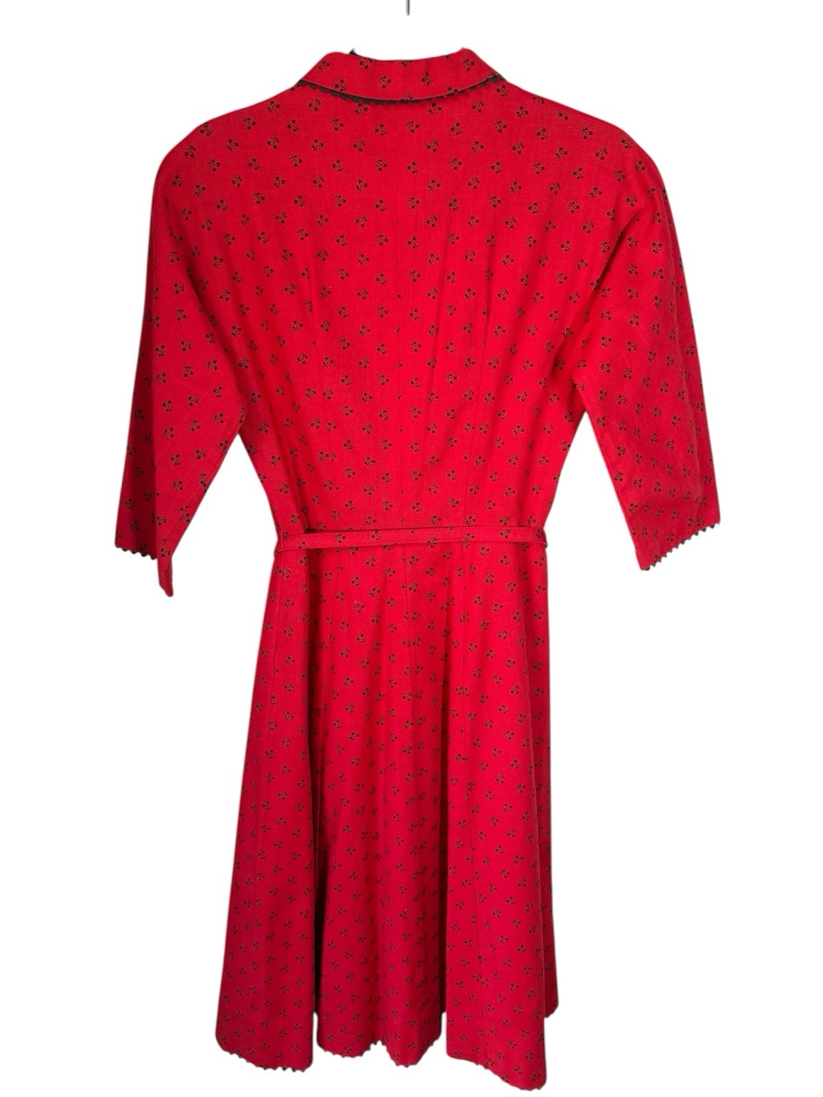 Vintage Lanz Original Red Floral Button Front Dress 1950s-60s Austrian Style S