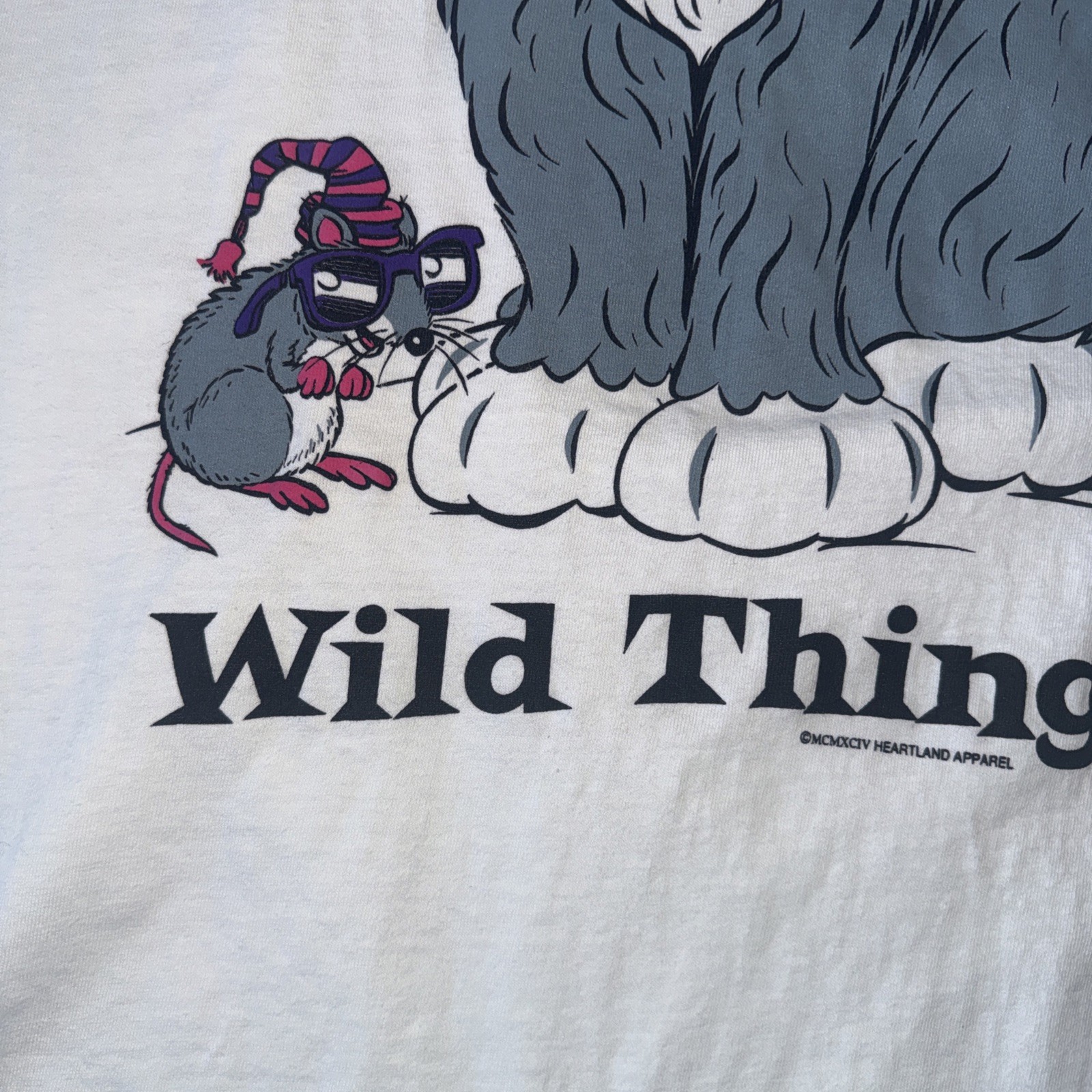 Vtg 1995 Nite Lite Wild Thing Cat Mouse Sleep Shirt Nightgown USA One Size READ