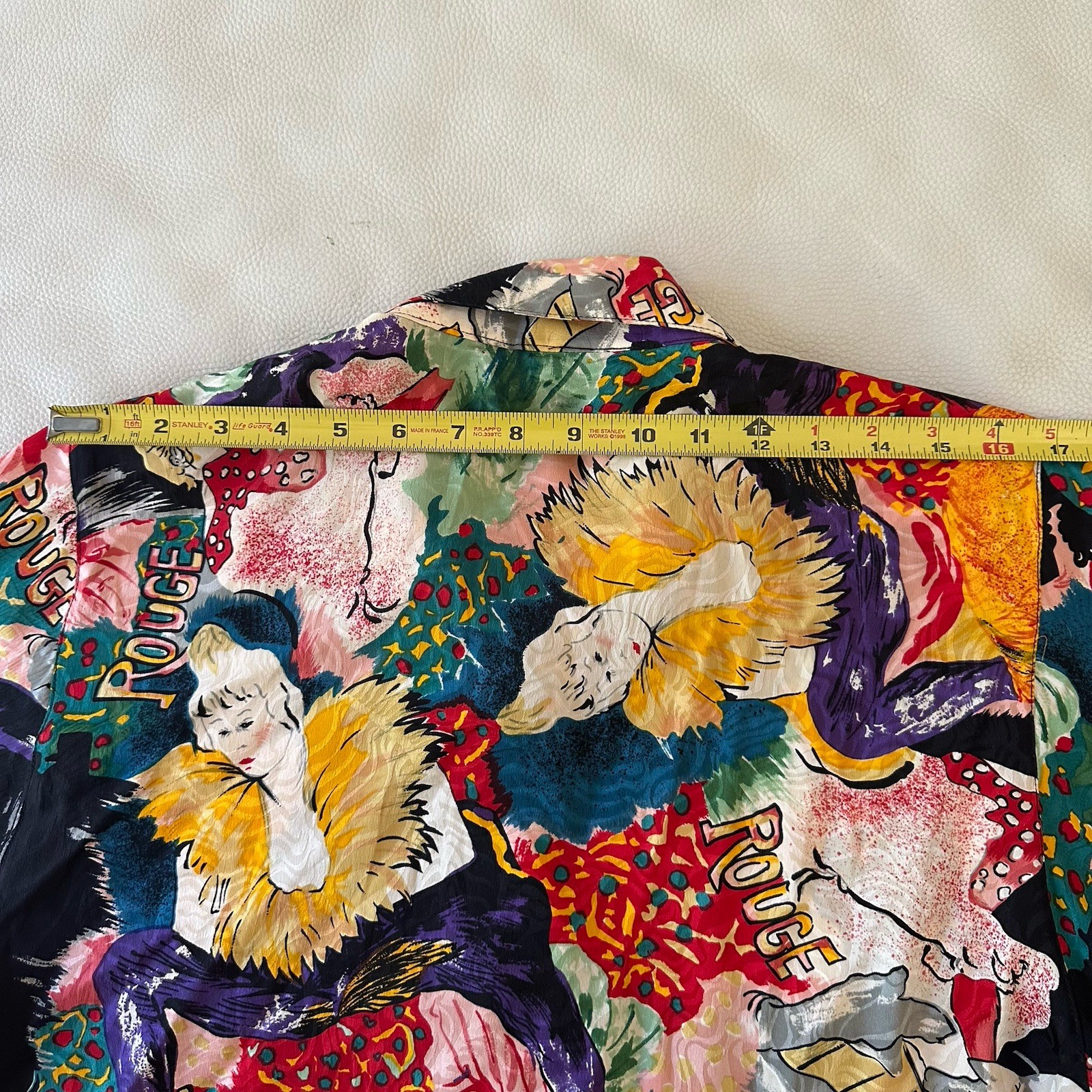 Vintage 80s Jerri Sherman Collection Silk Colorful Moulin Rouge Blouse Size 8