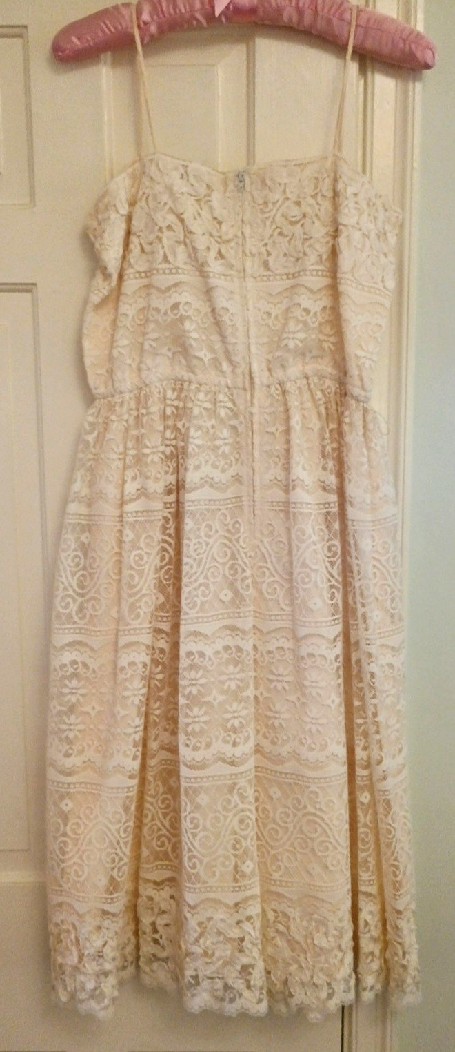 Vtg FAB 60s Themes Cream Lace Ribbon Dress & Jacket 2 pc set Party Wedding XS