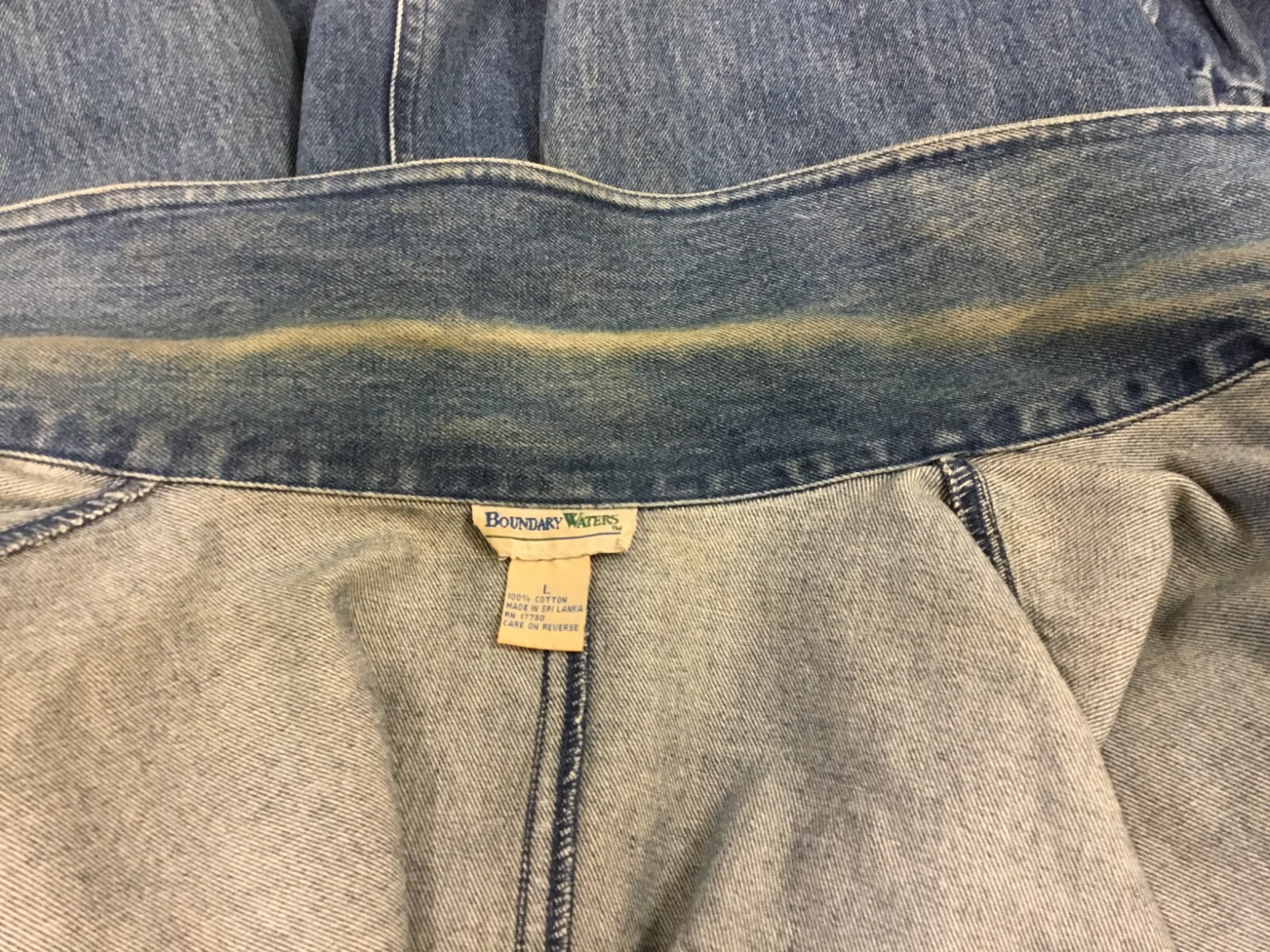 Vintage Boundary Waters Denim Barn Chore Coat Large jean jacket cinched waist