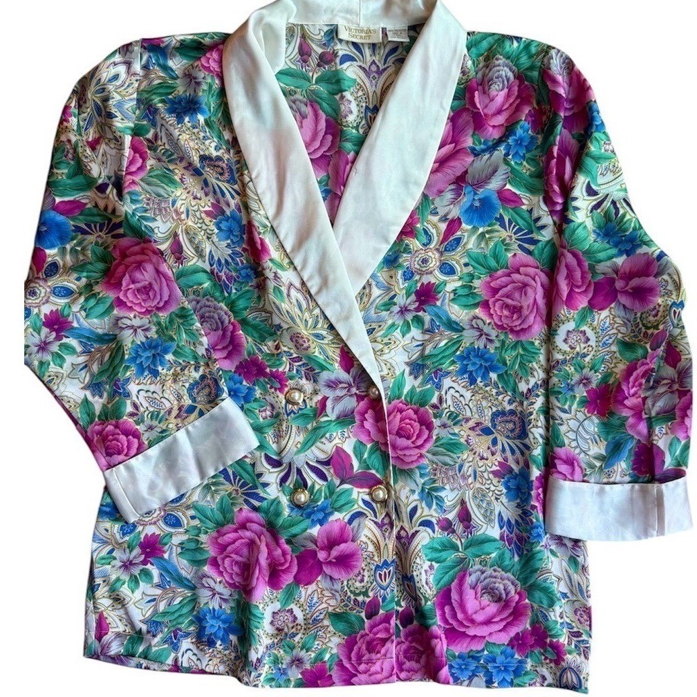 Victoria’s Secret Vintage Gold Label, floral Satin Pink, Green, Blue and Gold