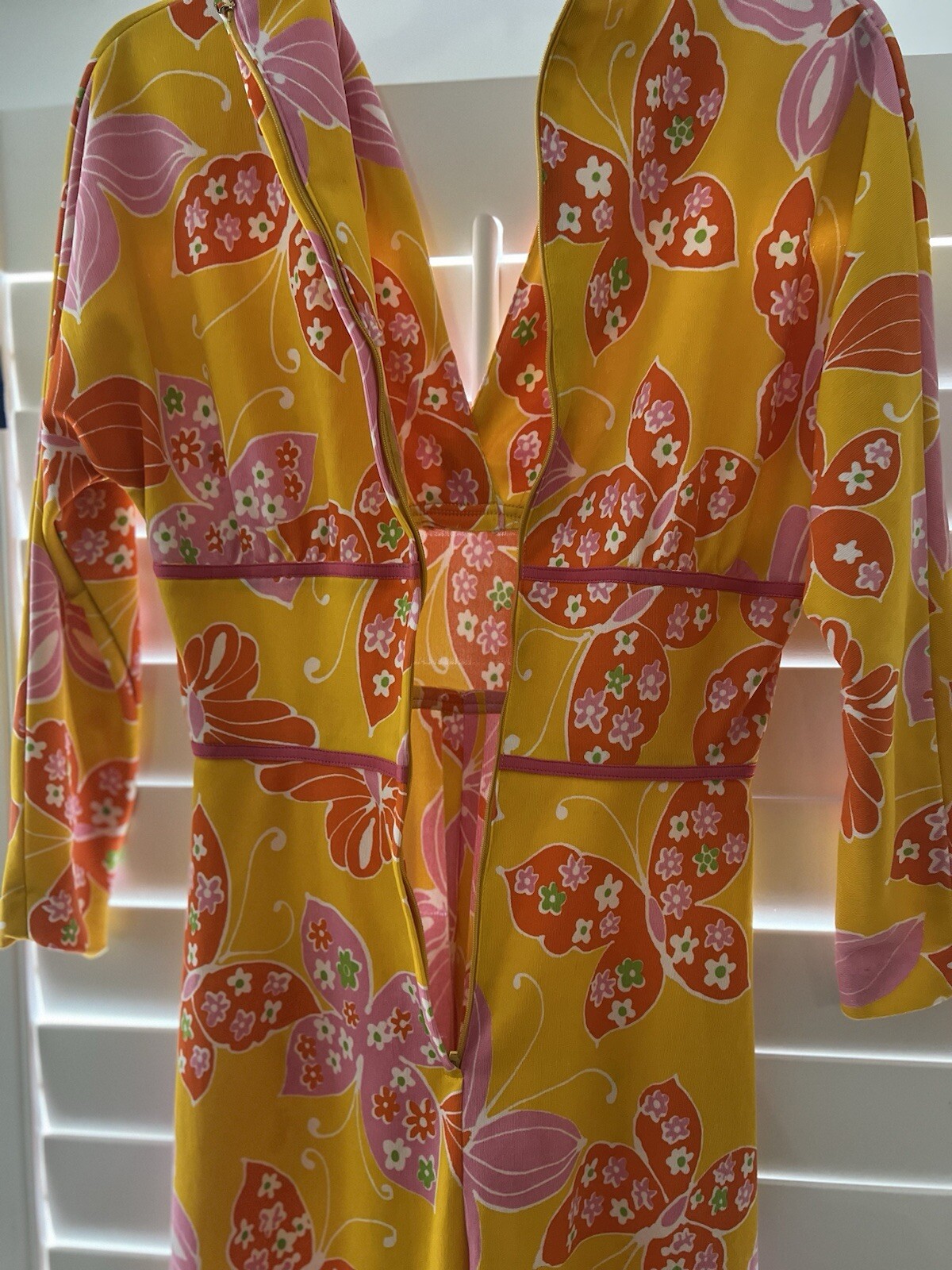 Vtg Adde’ Floral Yellow Pink Butterfly Pantsuit 70s Pantsuit rare
