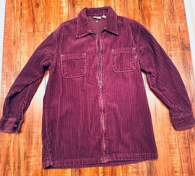 Crossroads VTG Unisex Tactical Corduroy Burgundy Zip-Front Shacket w/Pockets Sm