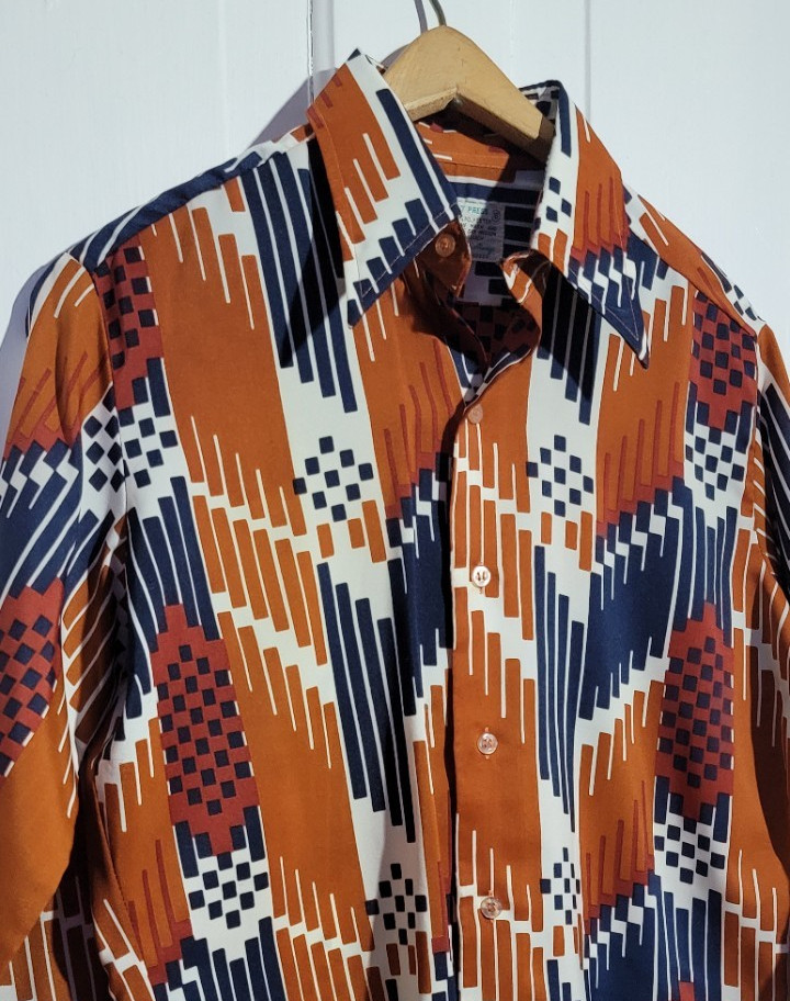 EUC Groovy 70s VTG Kmart Womens Disco Shirt Geometric Abstract M/L Loud Bright