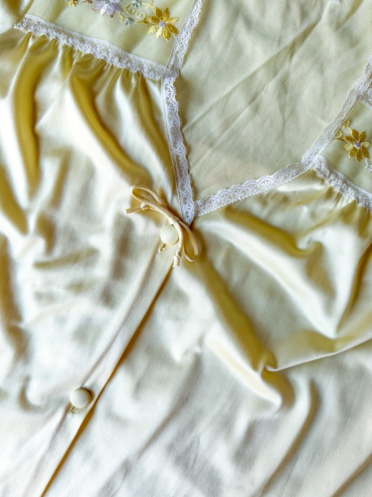 VTG Jolie Two Lingerie Yellow Floral Spring Embroidered Nightgown Pajamas PJs L