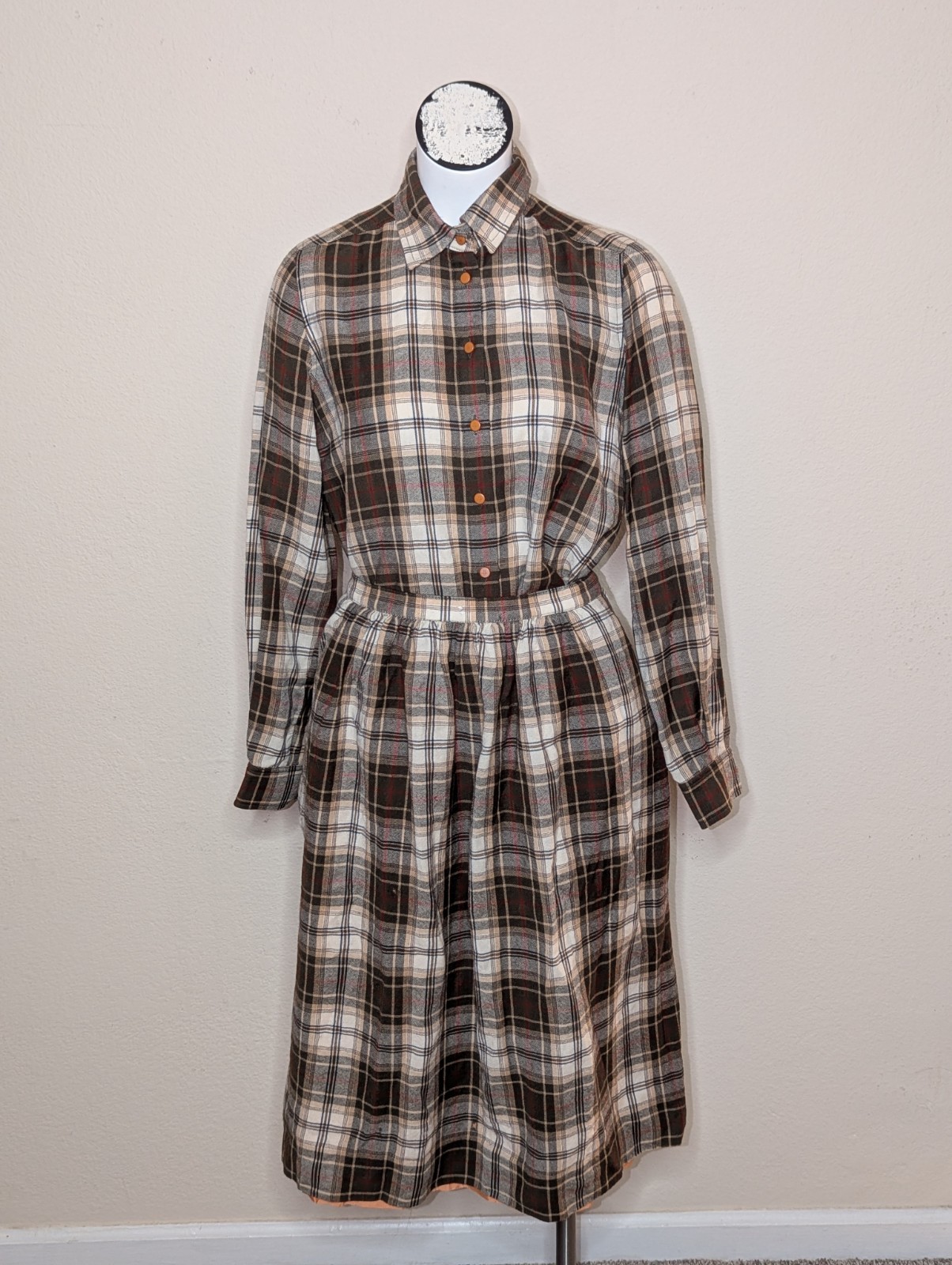 Vintage Harrod’s UK Wool Plaid Skirt Set Retro 60s 50s Academic Preppy