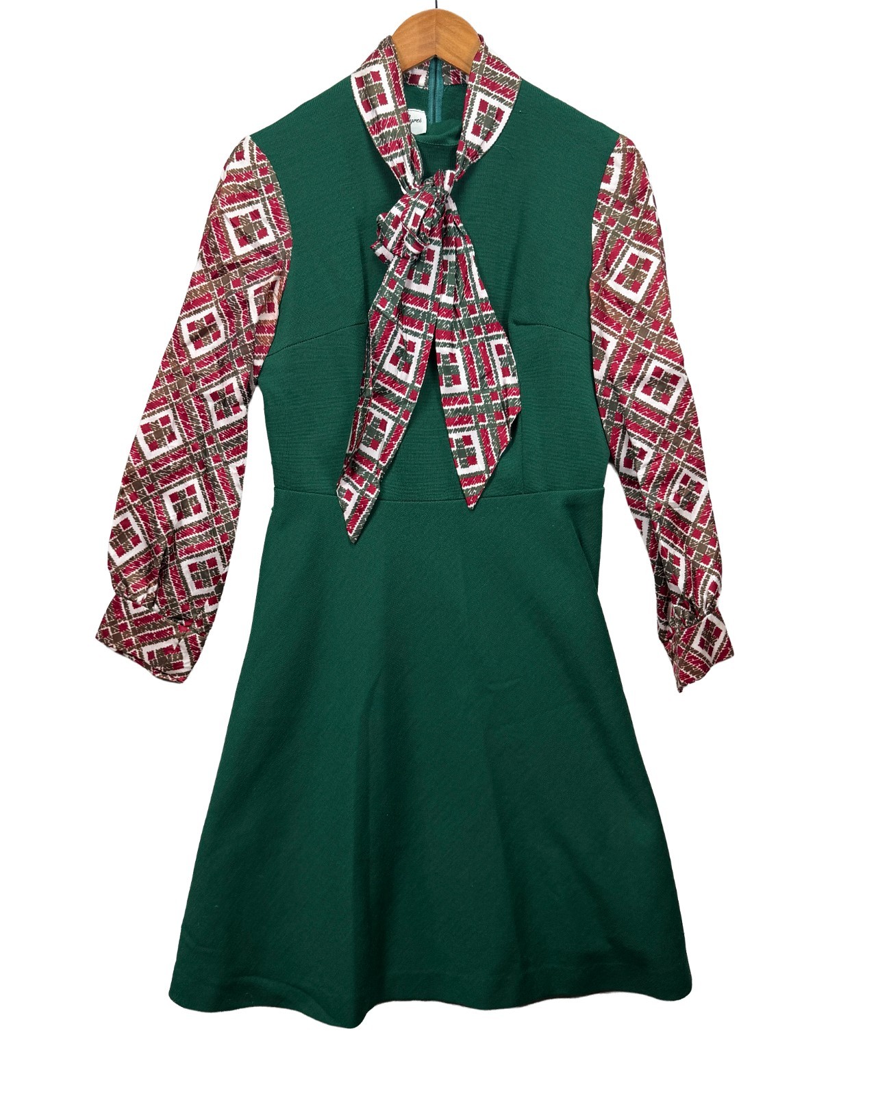 Rare Vintage 60’s Alison Ayres Dolly Mod Steward Dress Green Red Cottage sz 12