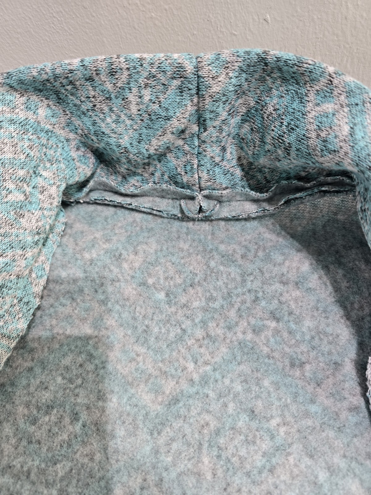 Vintage Handmade Bed Jacket Blazer Cardigan Large XL 3/4 Sleeves Heavy Aqua Gray