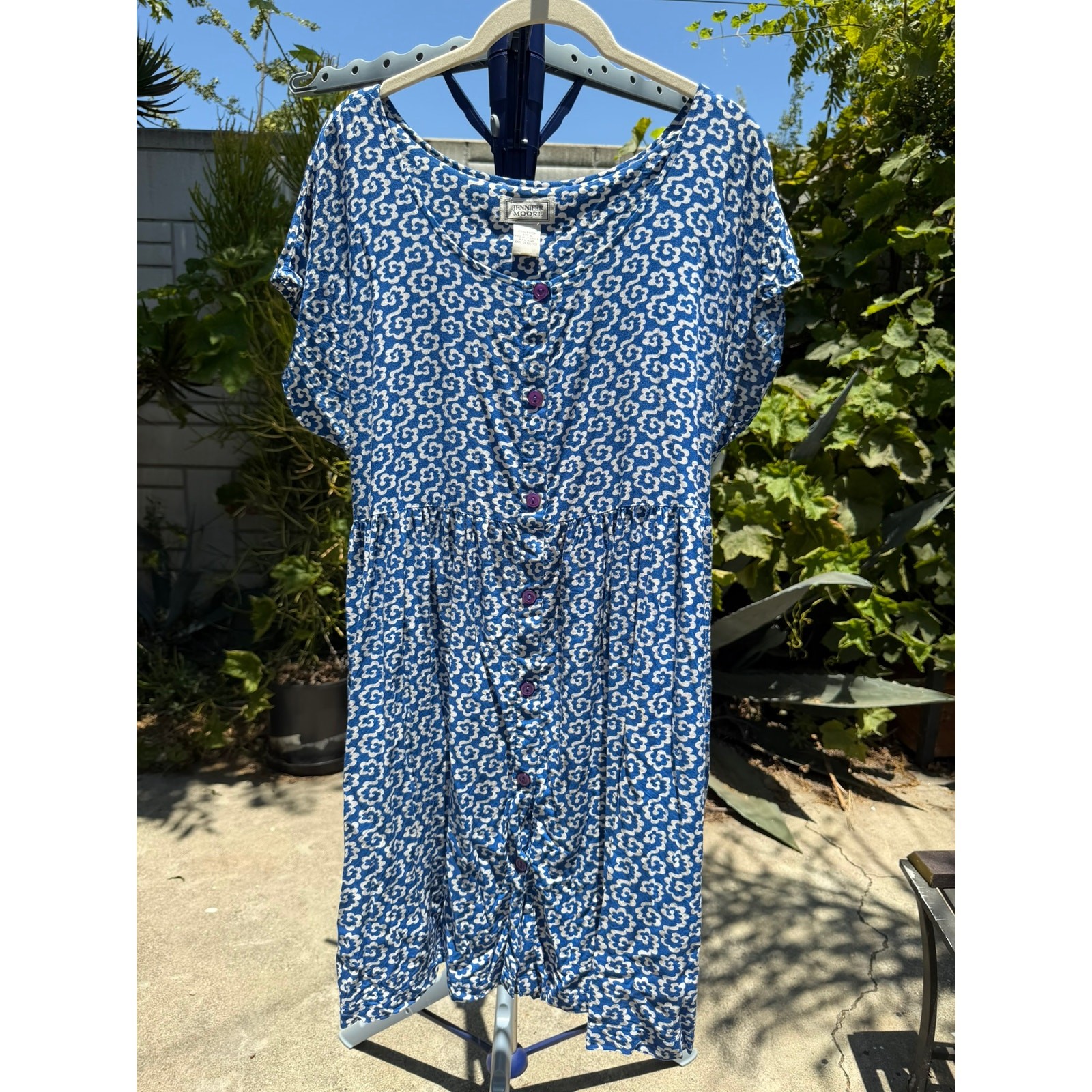 Vintage 90s Jennifer Moore Babydoll Mini Dress Large Blue Swirls