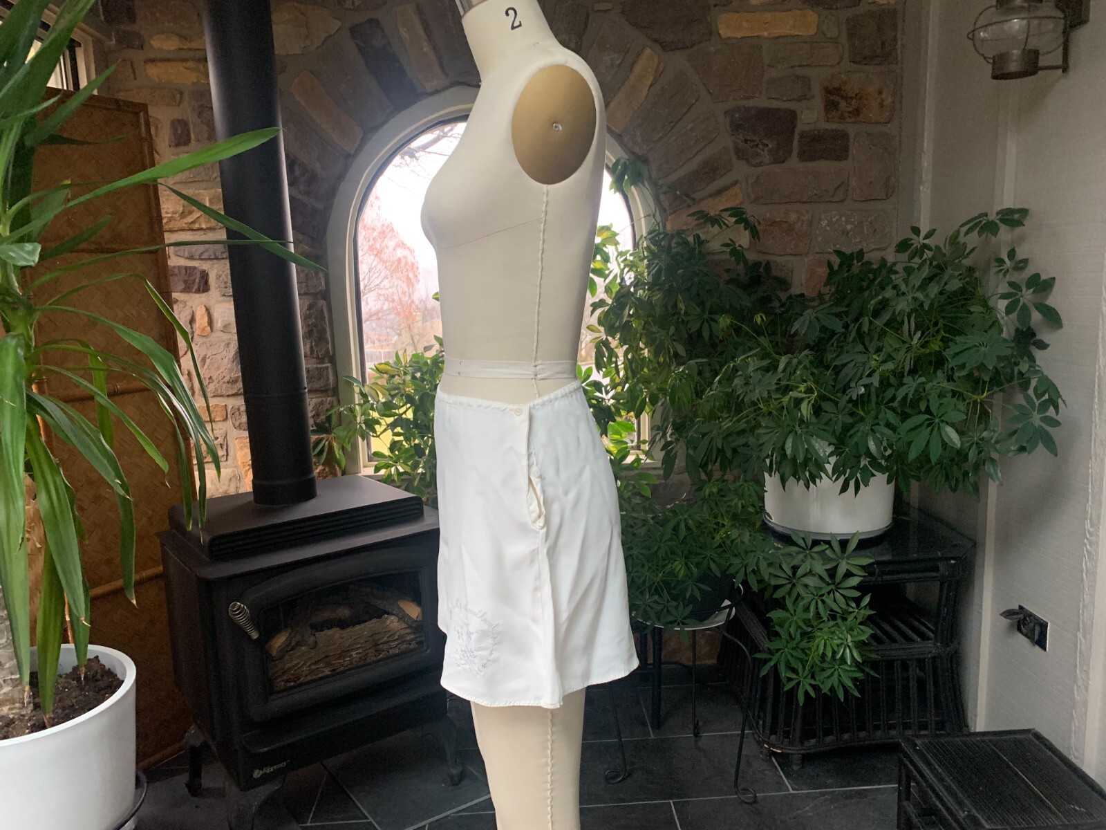 Vintage 1930s Silky White Satin Rayon Embroidered Step Ins Side Button Tap Pants